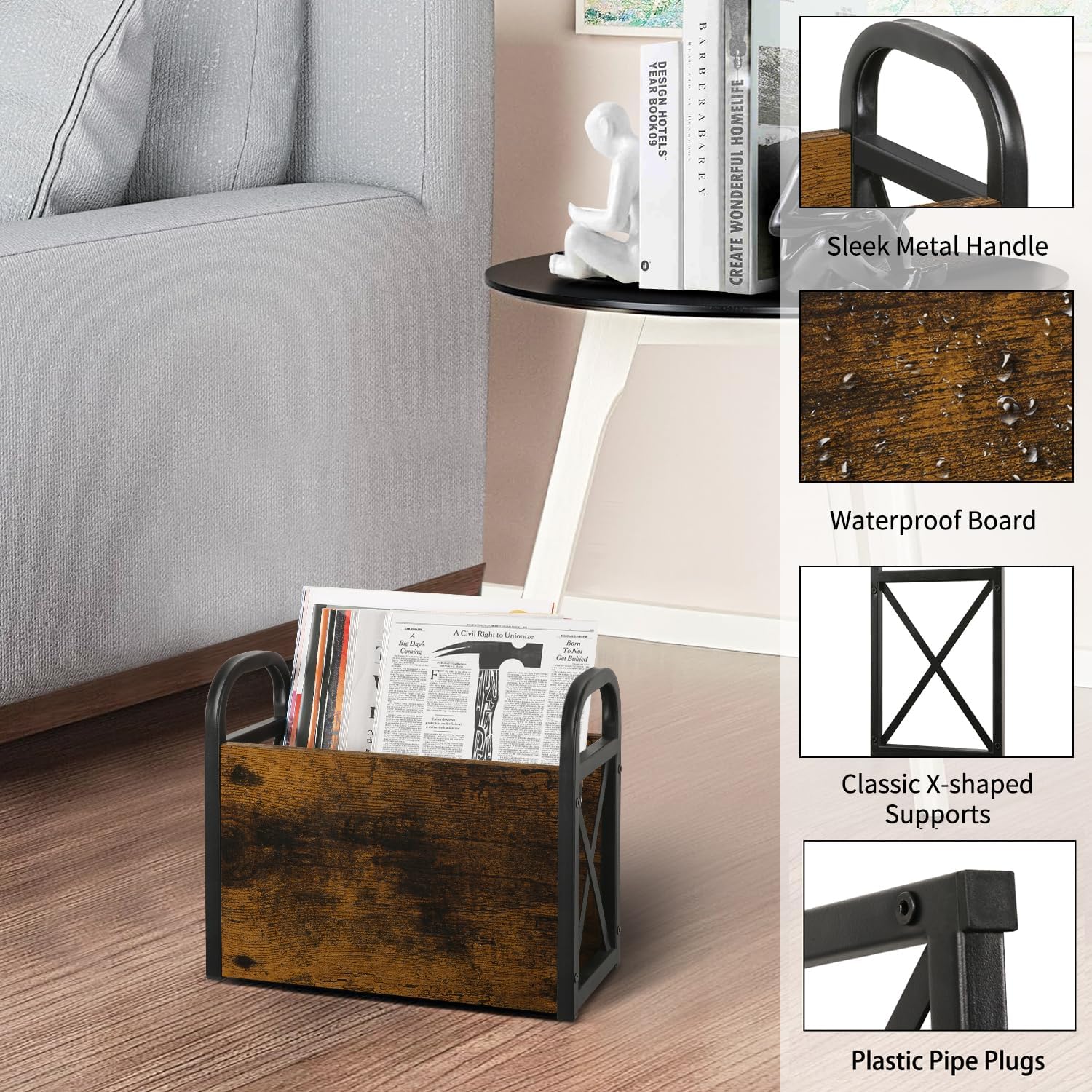 Yinmit Magazine Holder with X-Shaped Frame and Metal Base