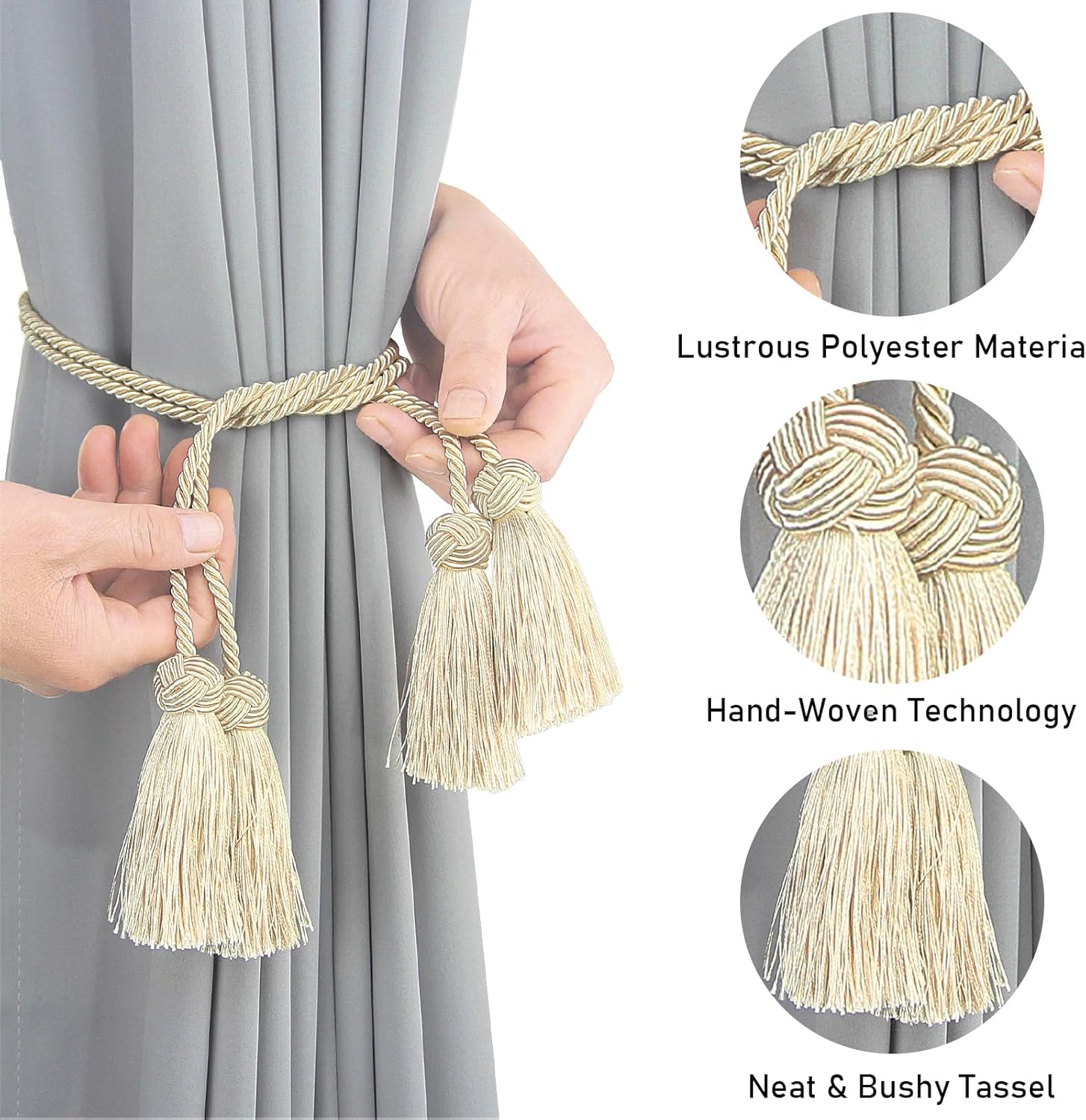 Elegant Curtain Tiebacks with Tassel Beige 2 Pack