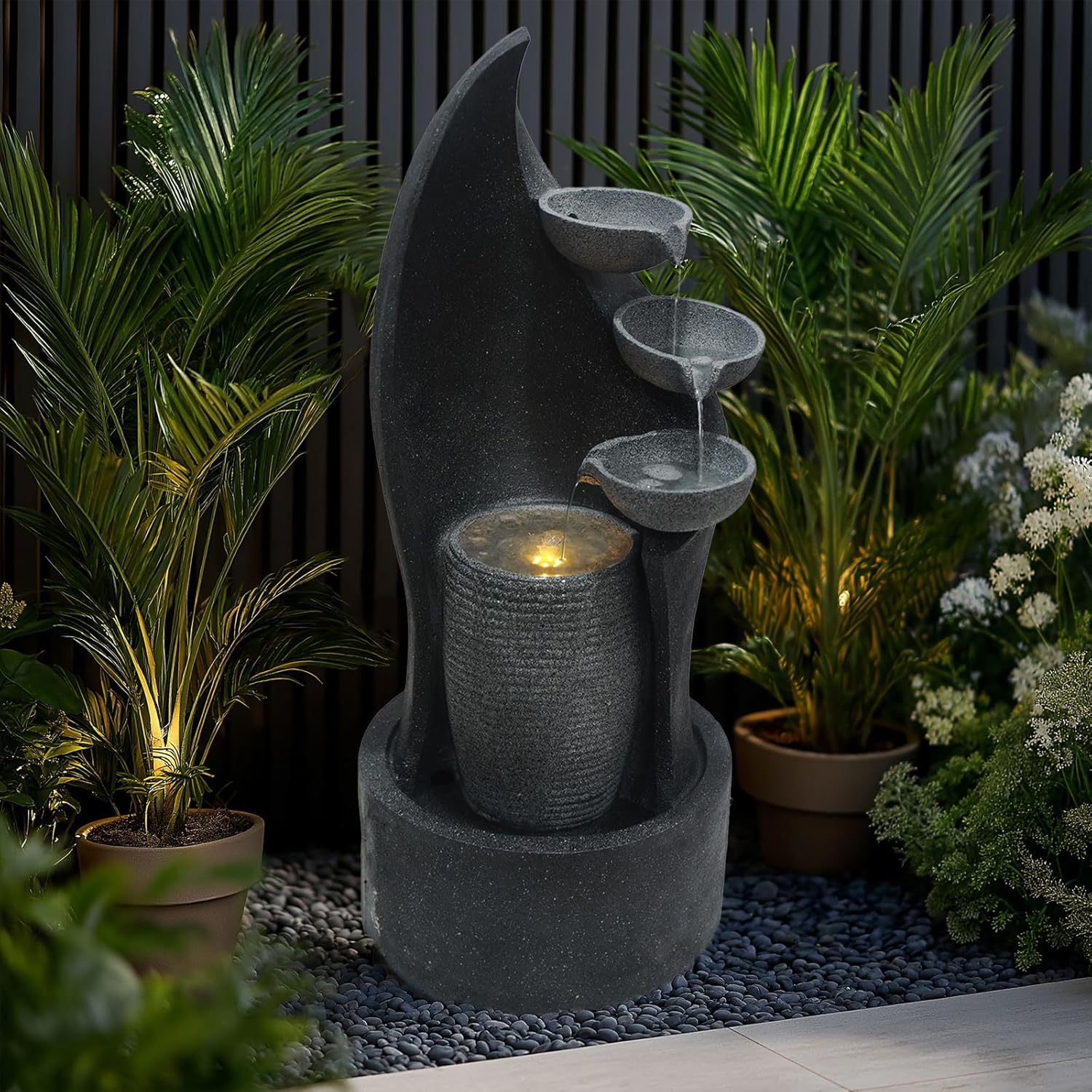 G-LEAF 35 Inch 3-Tier Cascading Bowl Fountain with LED Lights