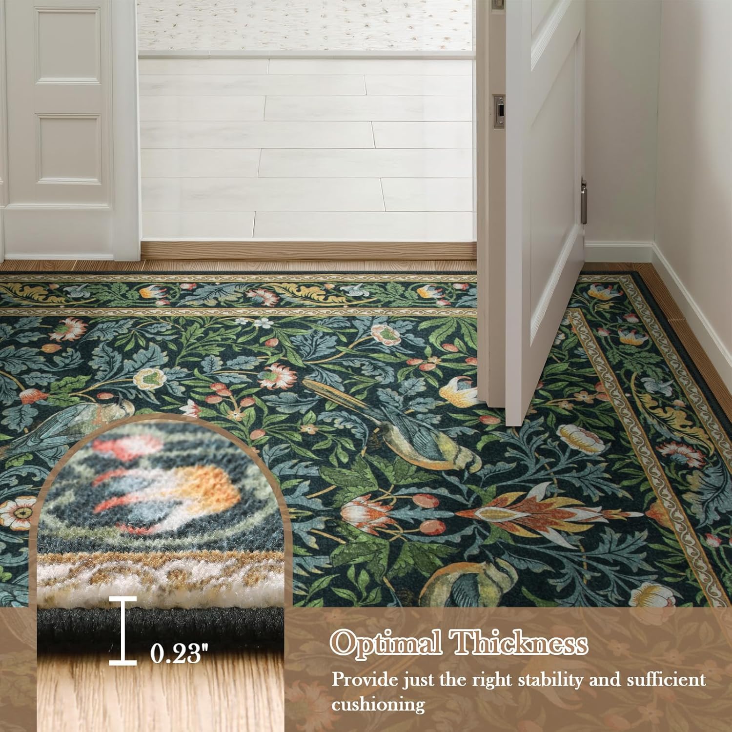 Morebes Boho Floral Hallway Runner Rug 8ft Navy Blue