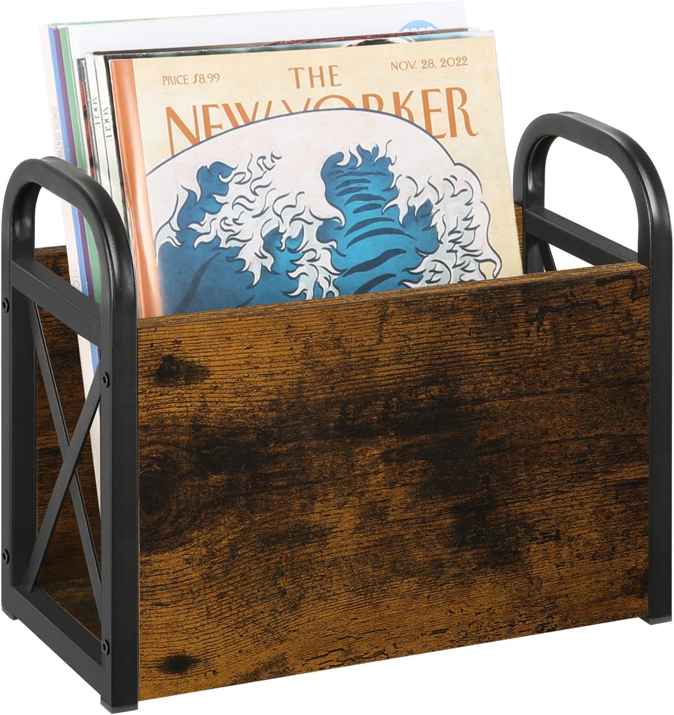 Yinmit Magazine Holder with X-Shaped Frame and Metal Base