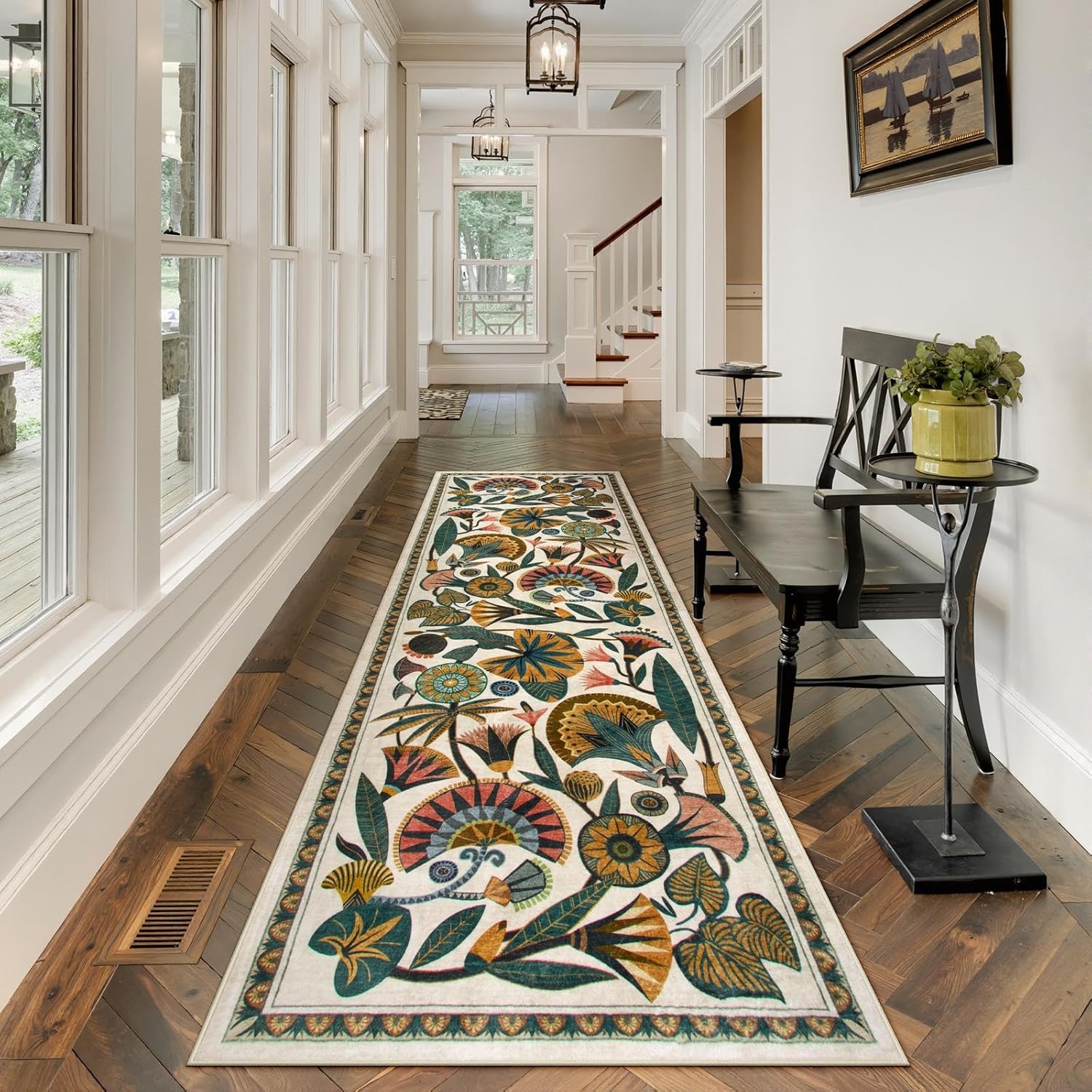 Egyptian Floral Washable Bathroom Runner Rug 26x8