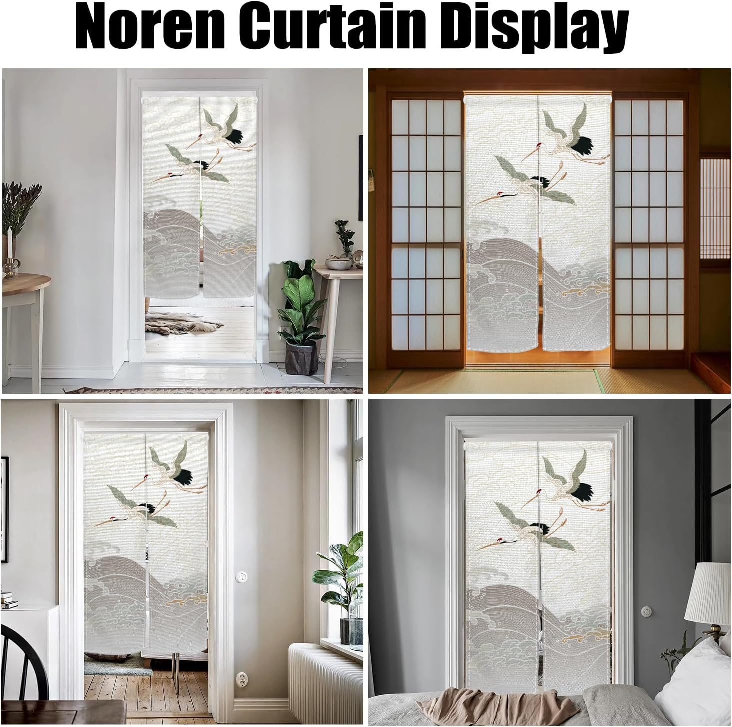 Japanese Style Doorway Curtain with Cranes Pattern 335 x 709