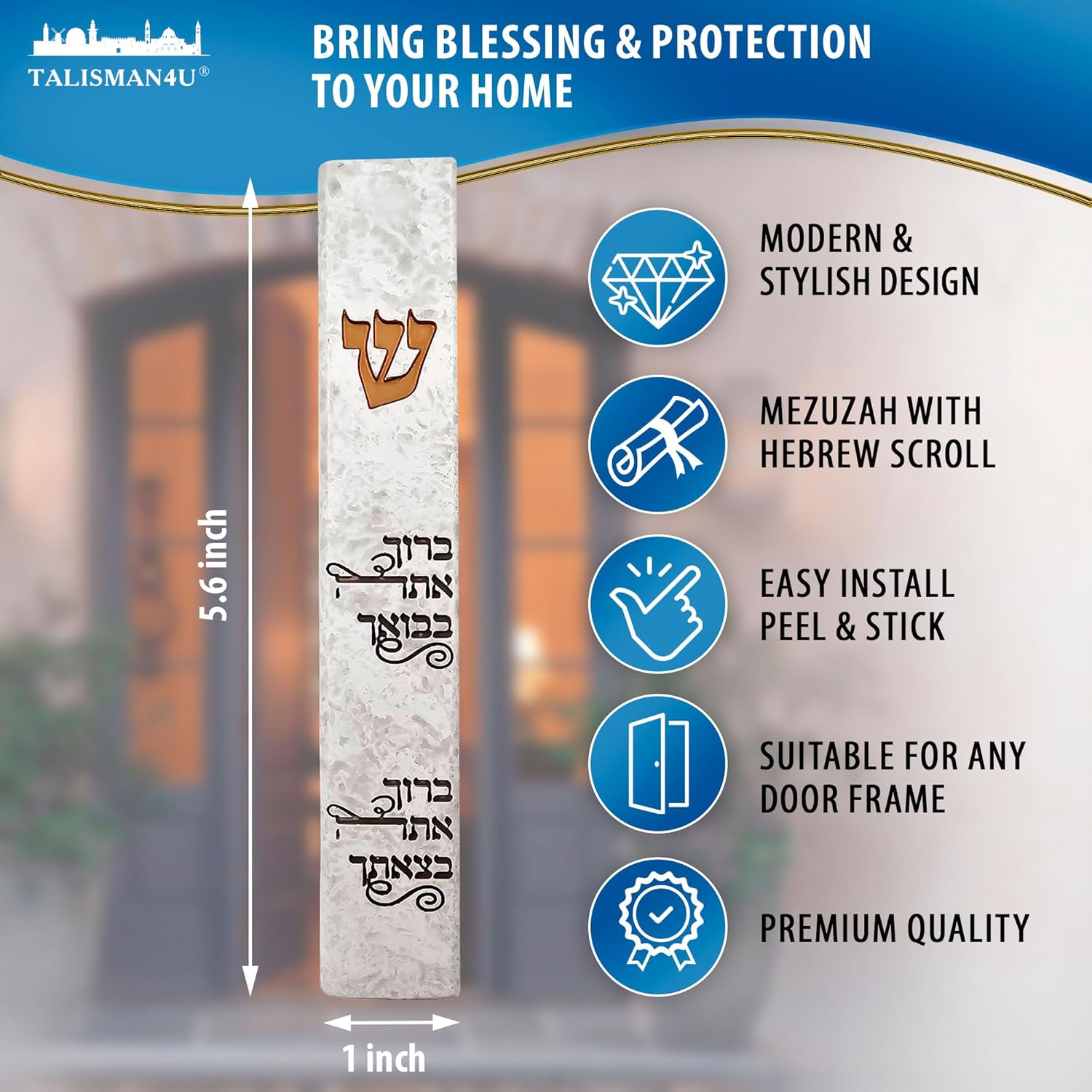 Talisman4u Modern Marble Mezuzah Case with Scroll
