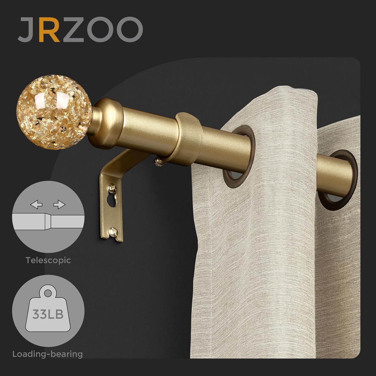 JRZOO Gold Curtain Rods 30-120 Inch Adjustable