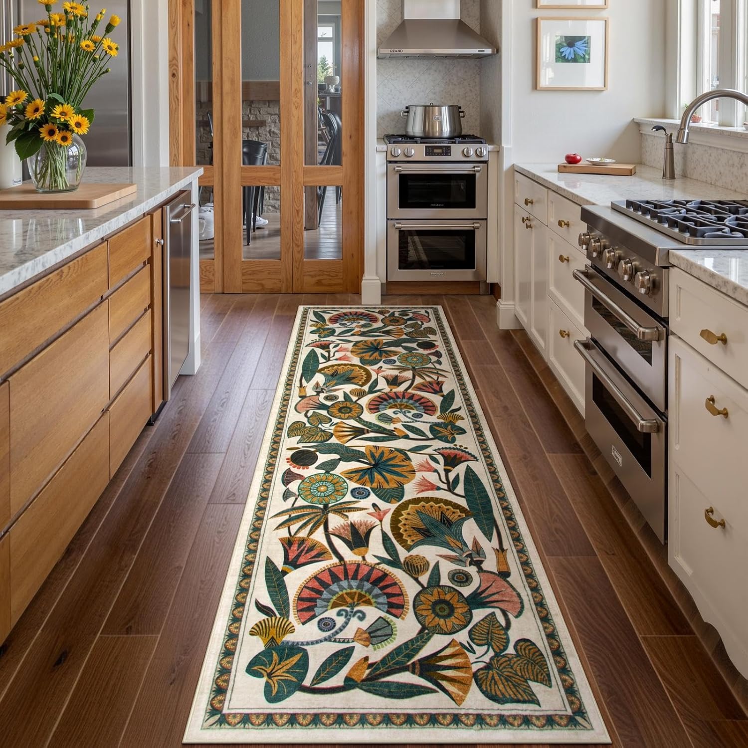 Egyptian Floral Washable Bathroom Runner Rug 26x8