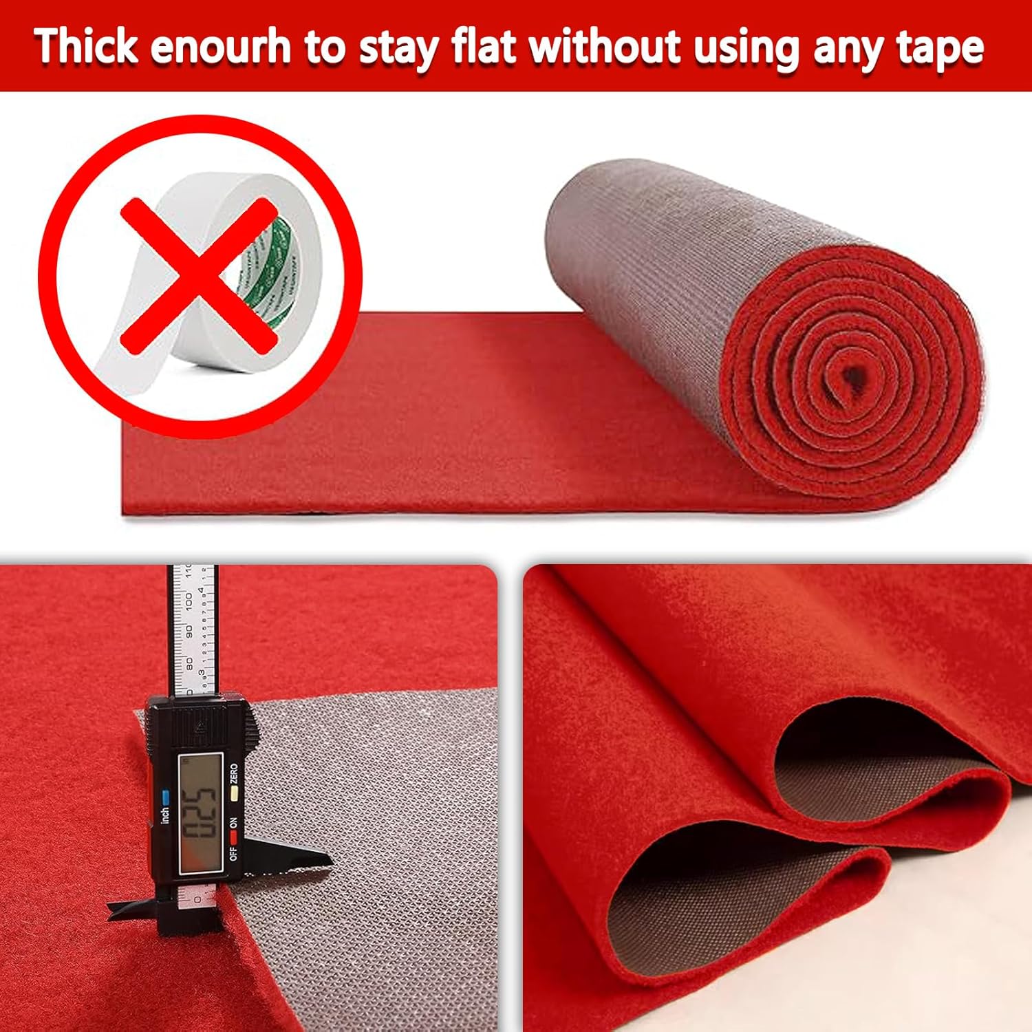 SefowiLif 1000 GSM Extra Thick Red Carpet Runner 3x10ft