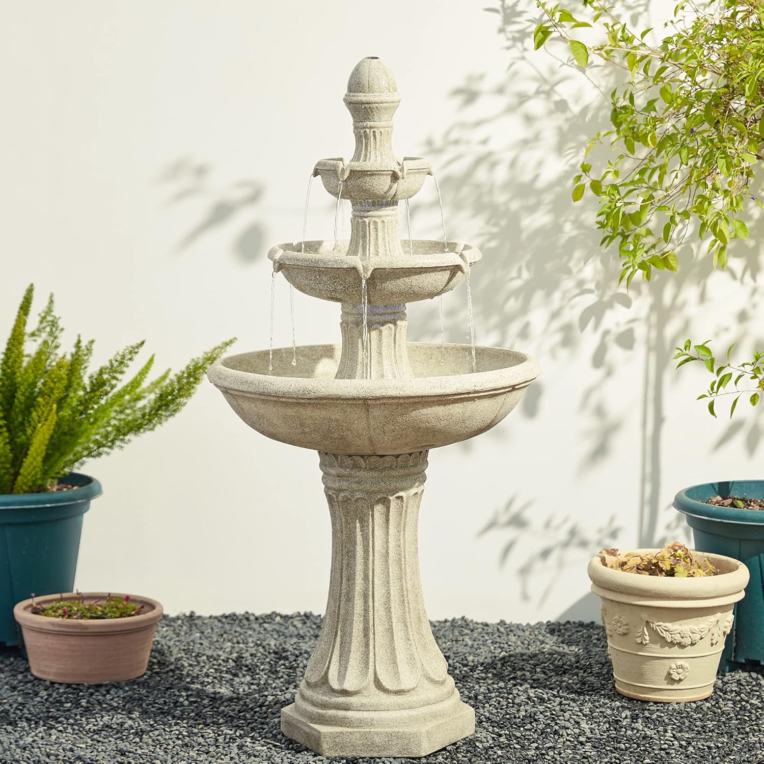 Glitzhome Three Tier Outdoor Floor Fountain with LED Lights and Pump