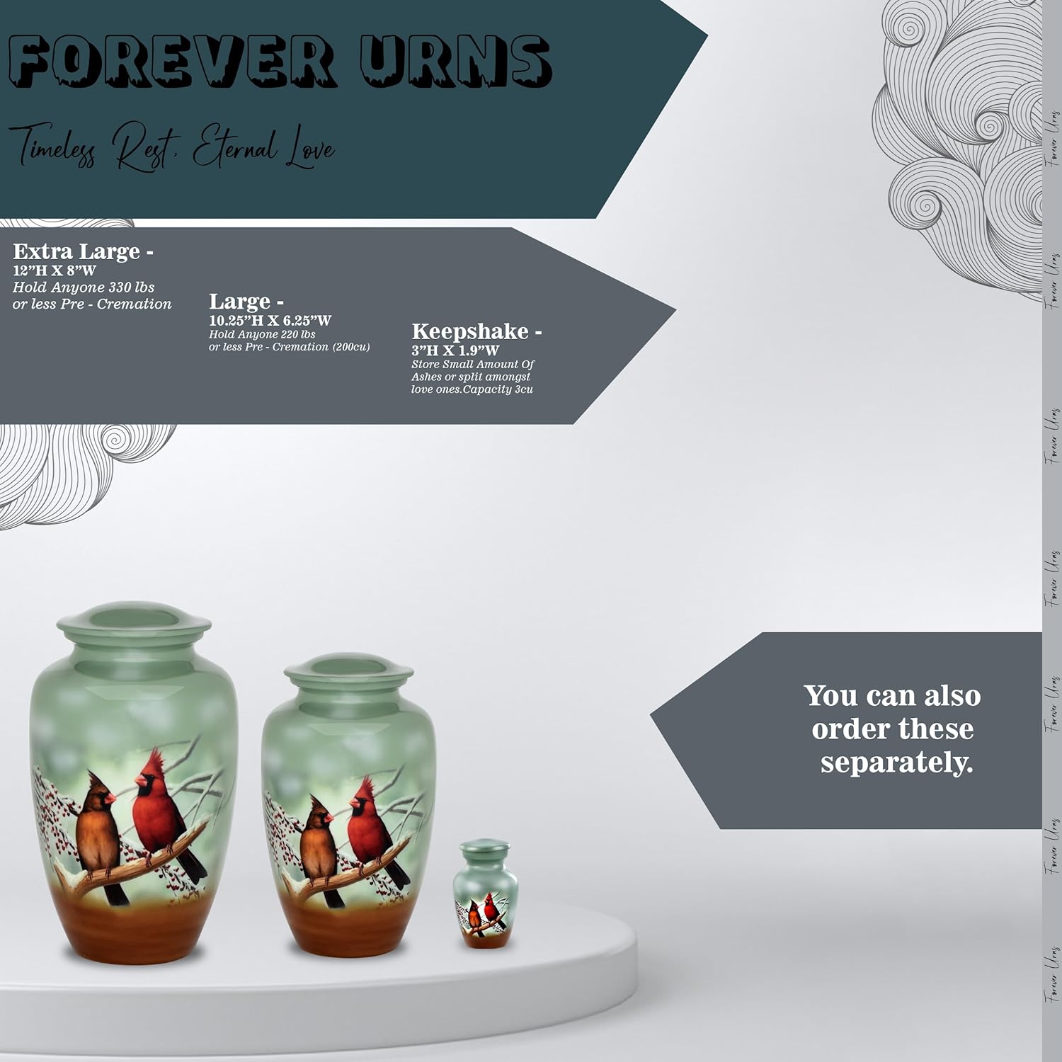 Forever URNS Cardinal Birds Cremation Urn for Human Ashes