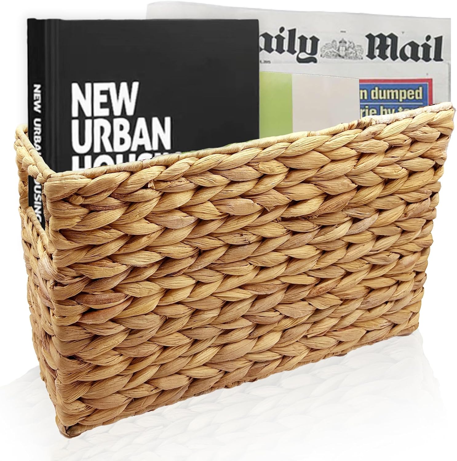 Hand-Woven Magazine Holder Water Hyacinth Basket for Storage