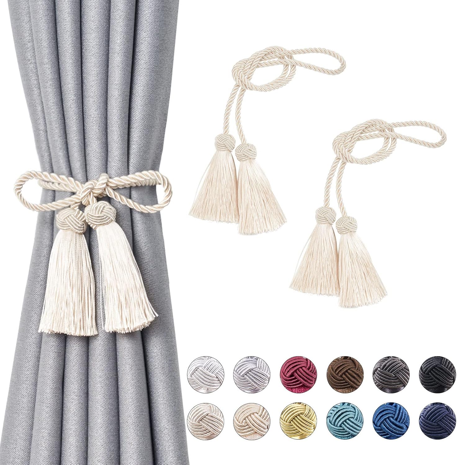 NICEEC Double-Ended Tassel Curtain Tiebacks Beige