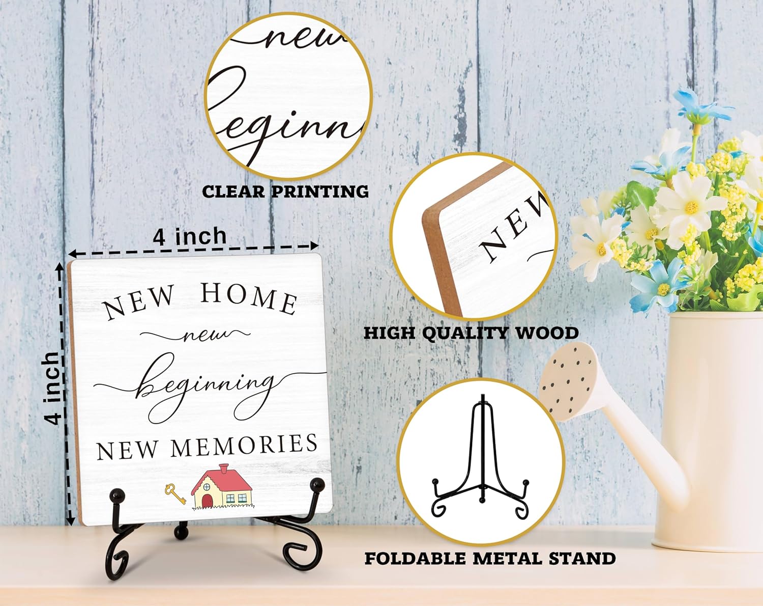 KFNER New Home Desk Sign Wooden Plaque With Iron Stand