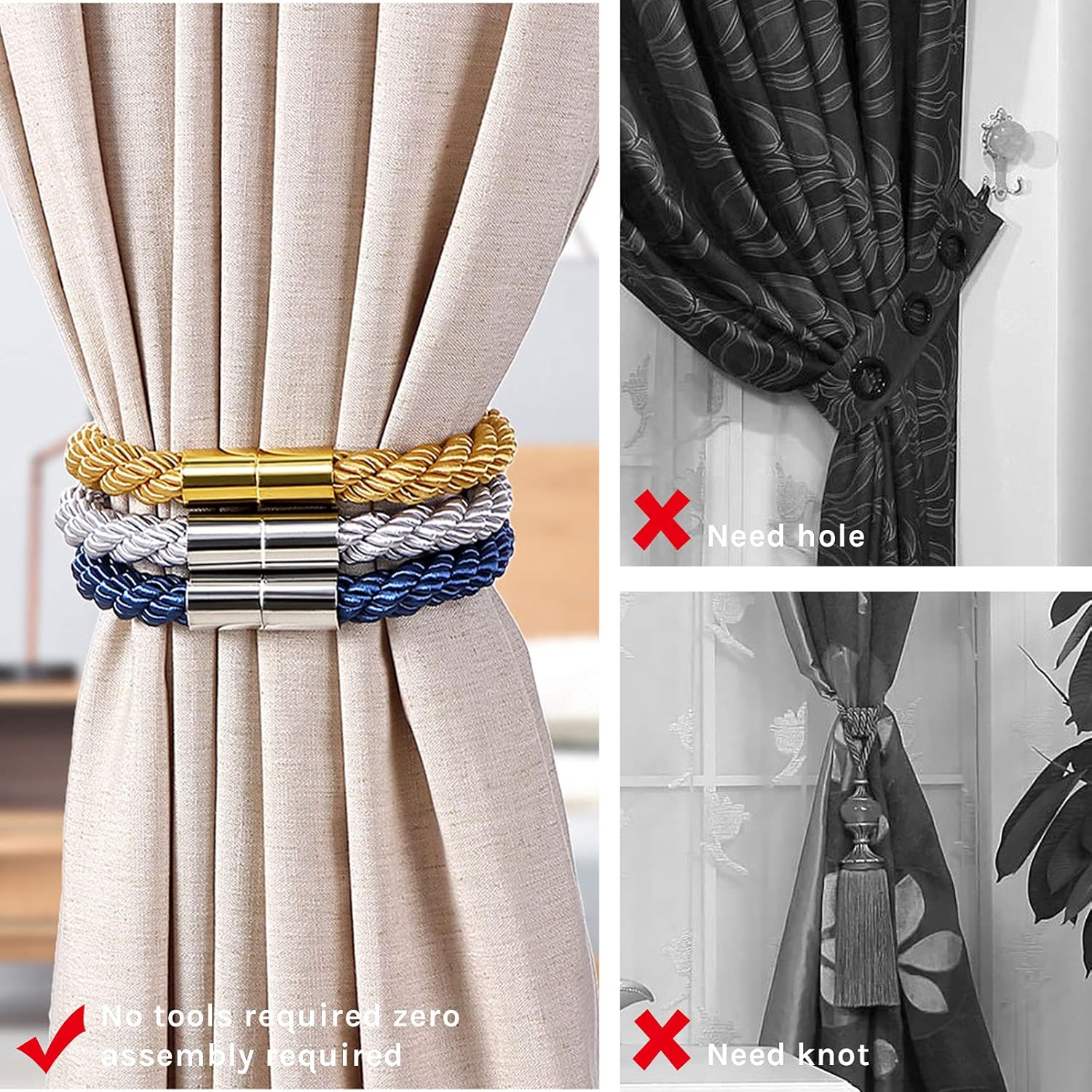 NICEEC 2 Pack Magnetic Curtain Holdbacks