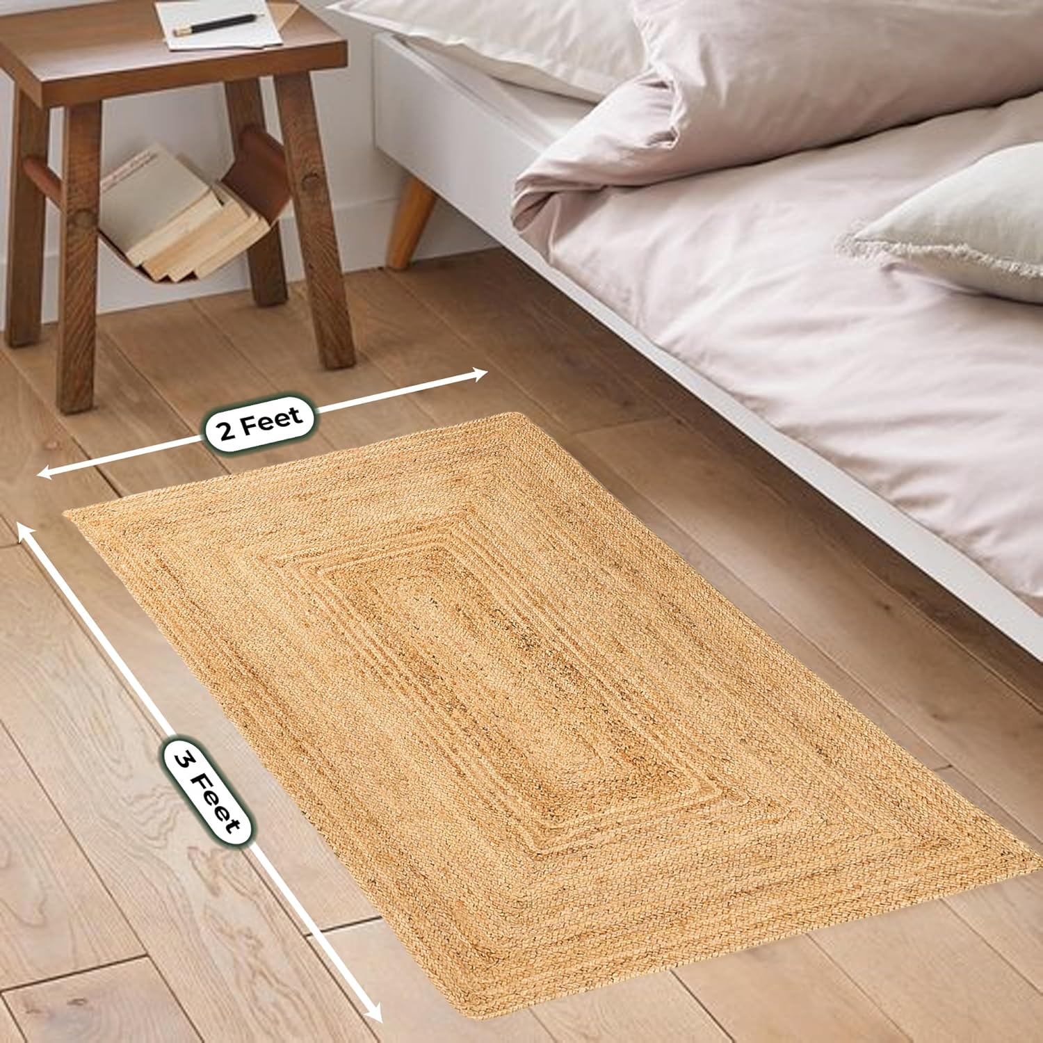 2x3 Jute Entry Mat - Reversible Handwoven Rug for Kitchen or Hallway
