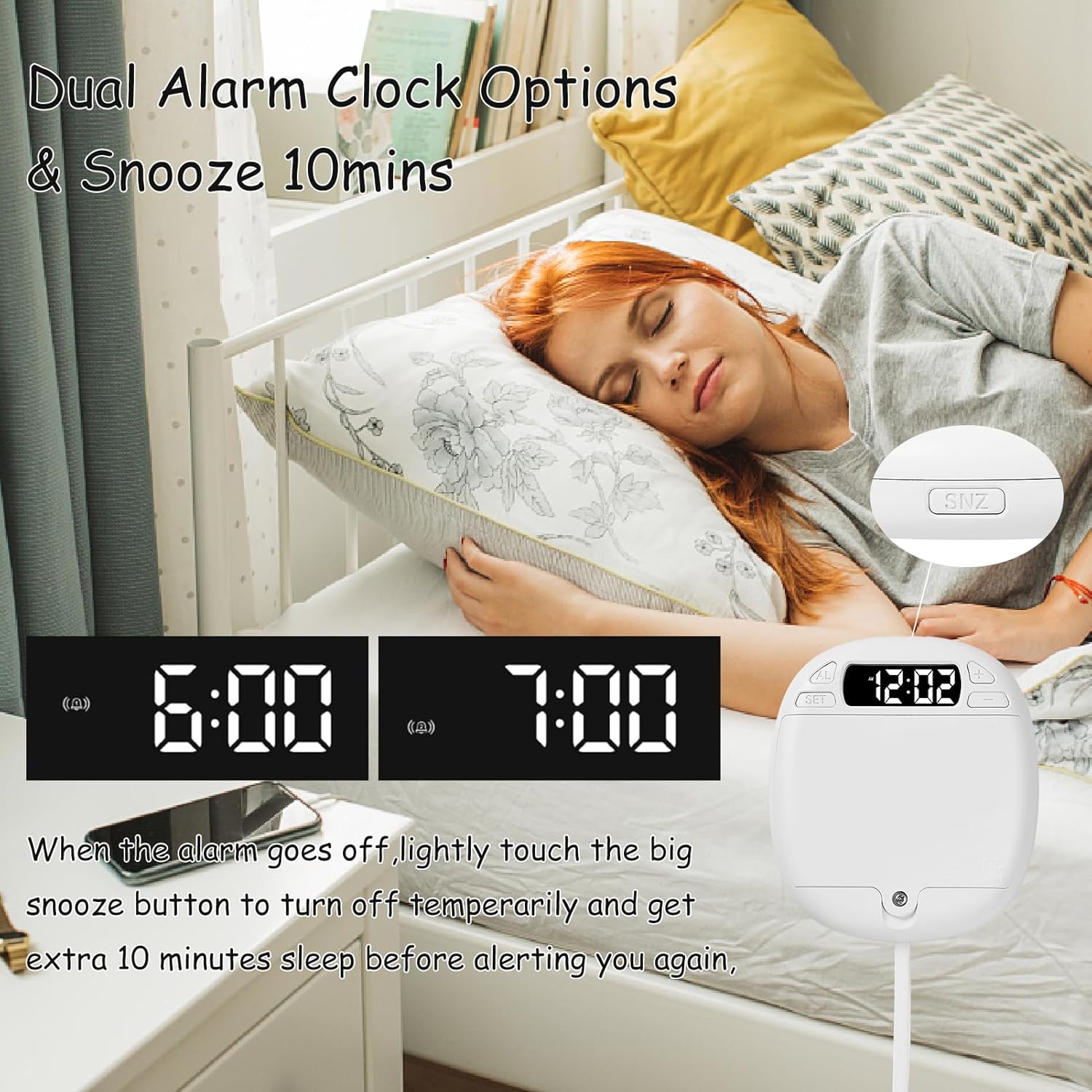 Vibrating Alarm Clock with LED Display for Heavy Sleepers