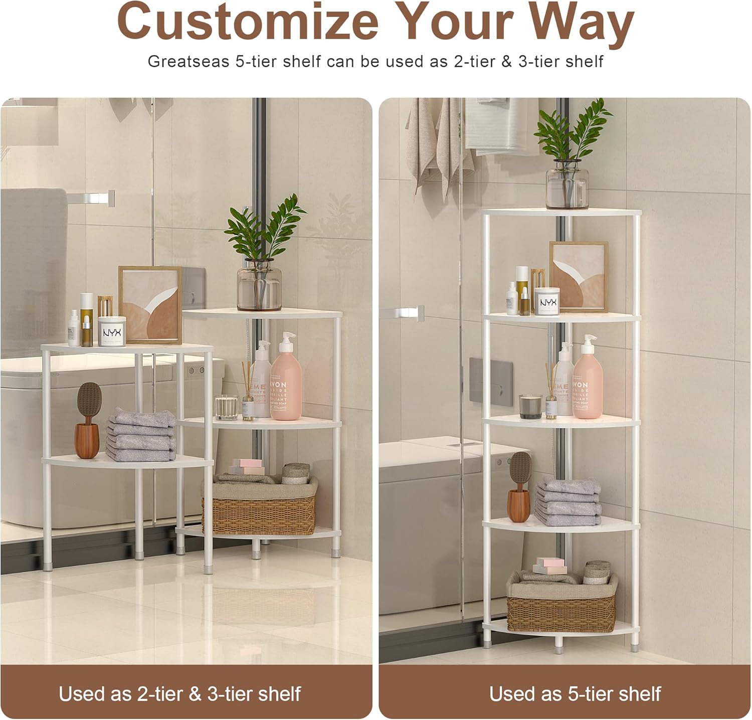 Greatseas 5 Tier Marble White Corner Shelf Stand