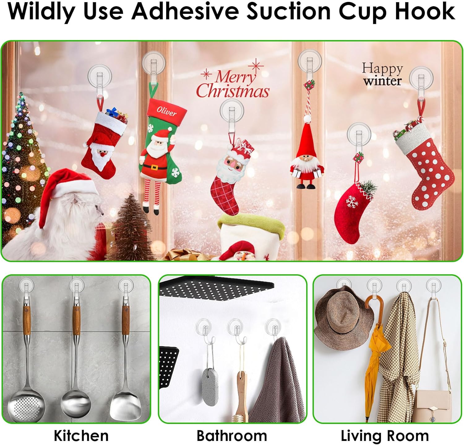 Clear Wreath Hanger 22 LB Suction Cup Hooks 2 Pack