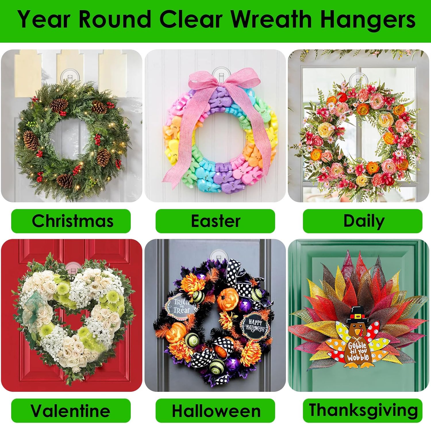 Clear Wreath Hanger 22 LB Suction Cup Hooks 2 Pack