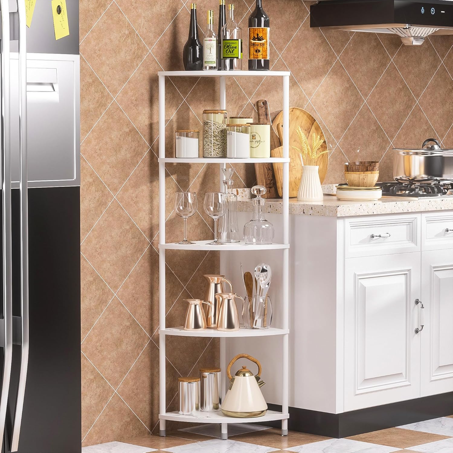 Greatseas 5 Tier Marble White Corner Shelf Stand