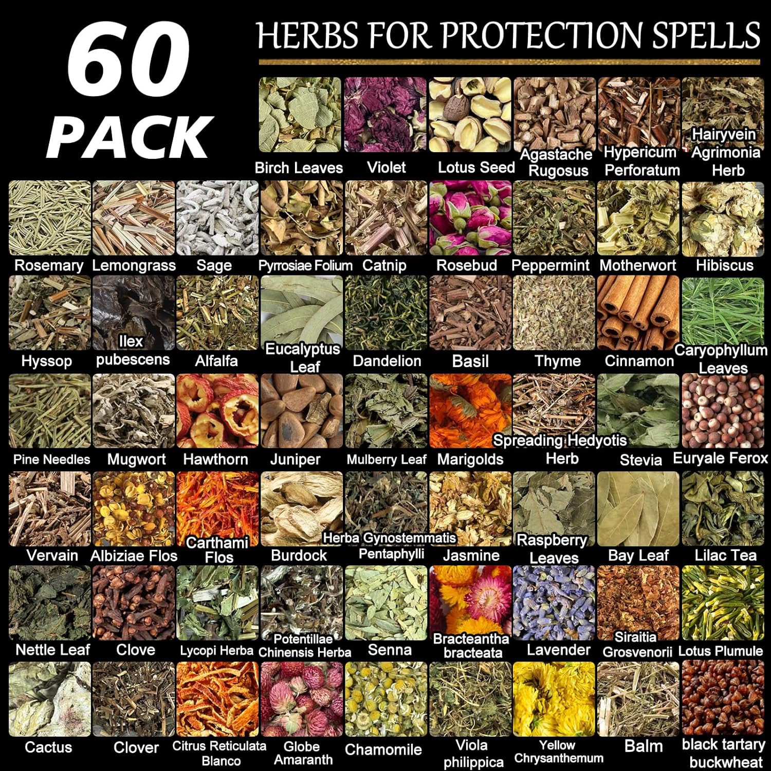 60 Pack Dried Herbs for Witchcraft and Rituals