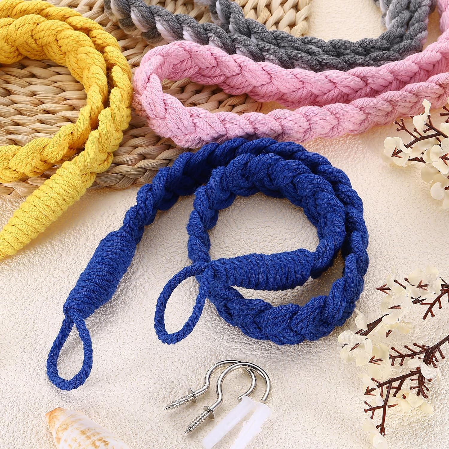 Uxcell 2Pcs Cotton Rope Curtain Tiebacks with Metal Hooks