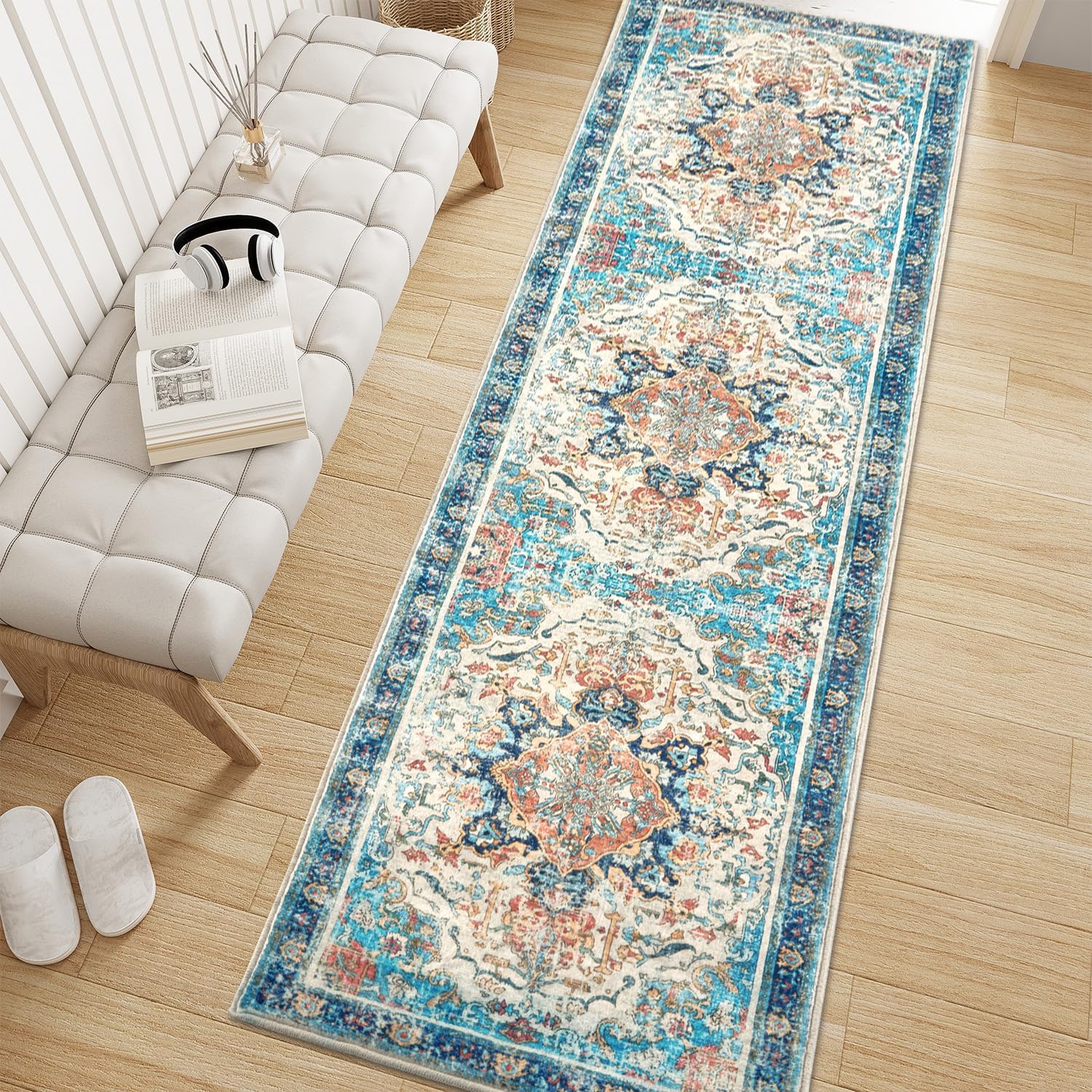 Topllen Runner Rug 26x8 Boho Washable Kitchen Rug
