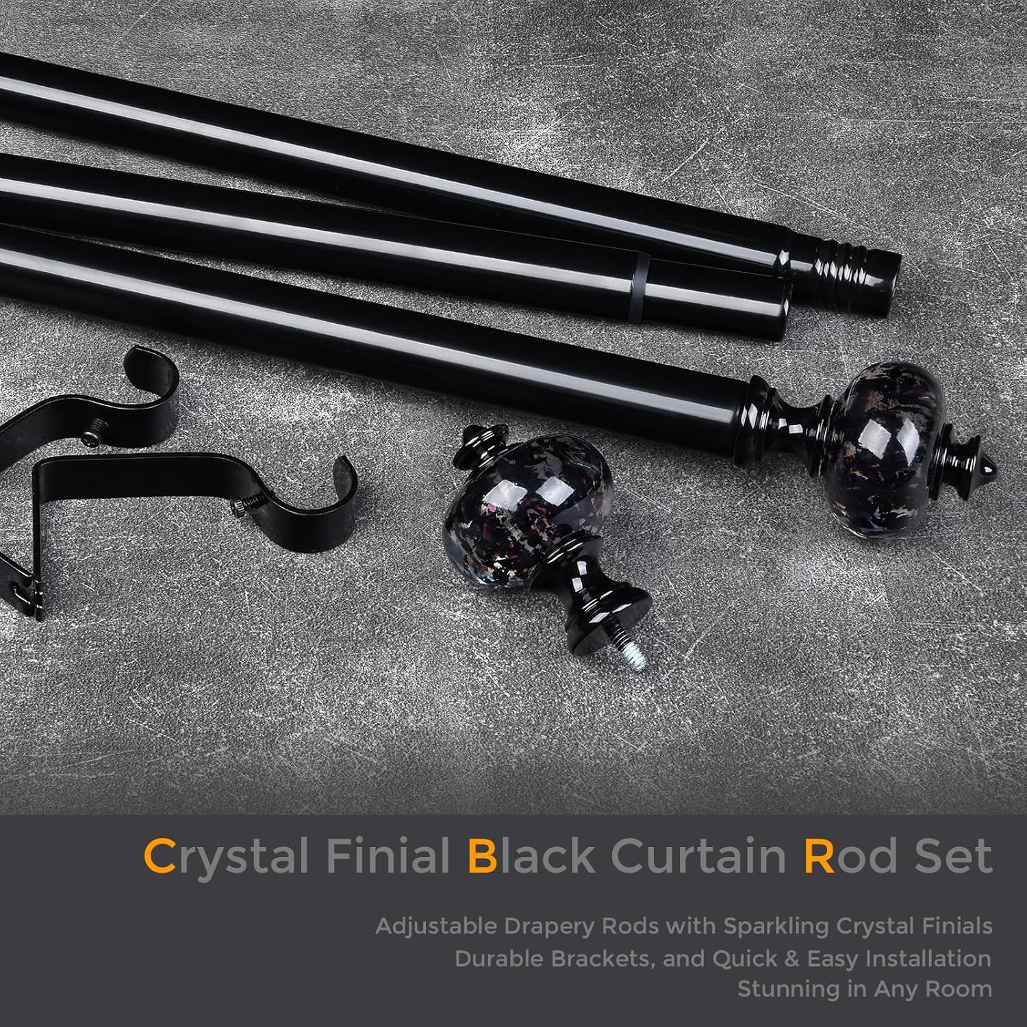 JRZOO Black Curtain Rod 30-88 Inches Adjustable