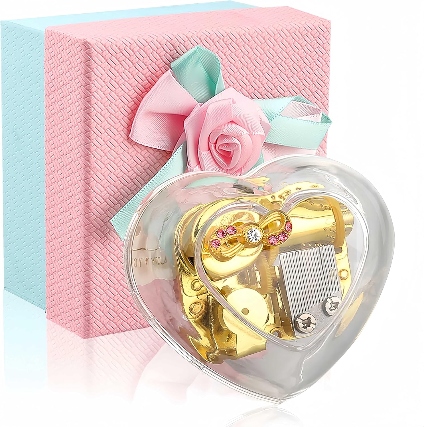 Heart Shaped Acrylic Music Box Wind Up Gift for Girls Women