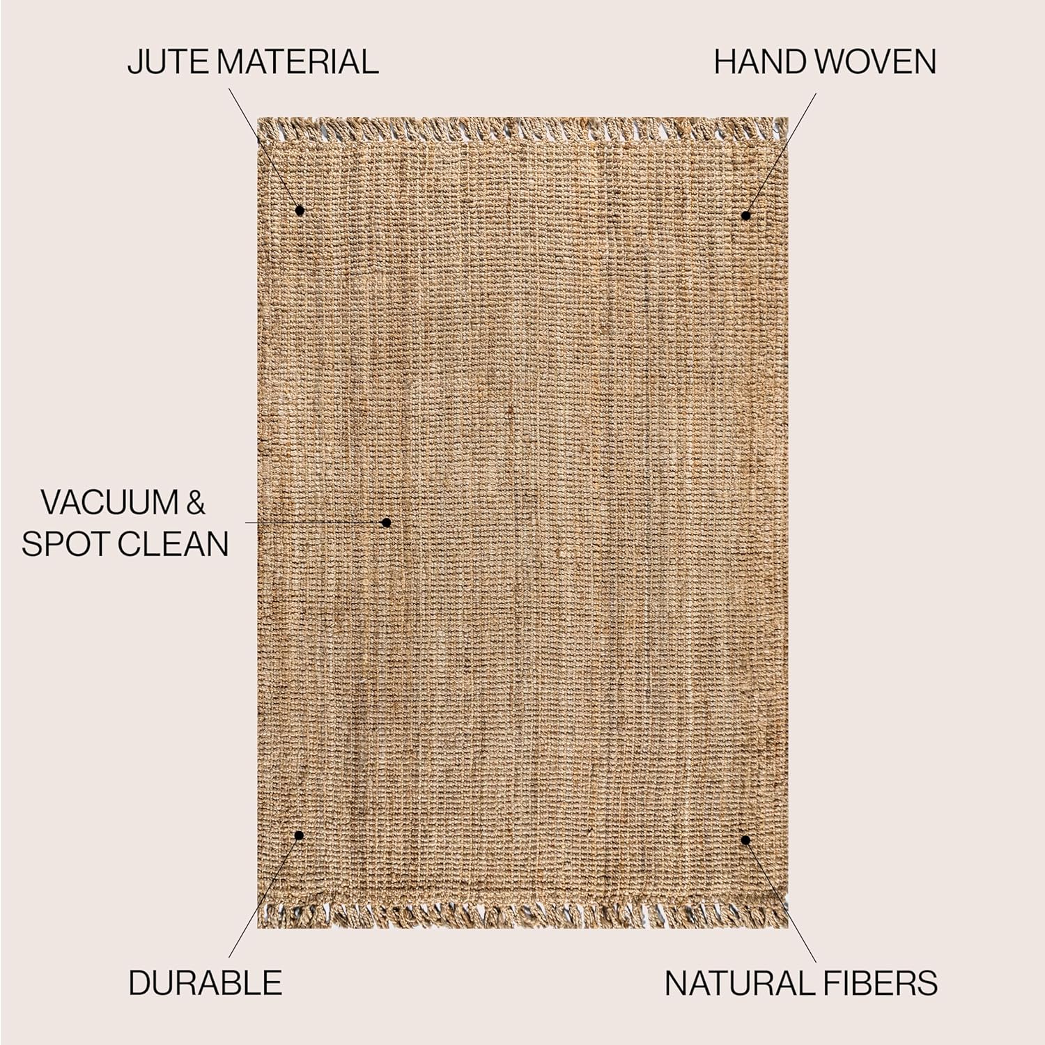 Jonathan Y NRF103A-2 Hand Woven Chunky Jute Rug with Fringe