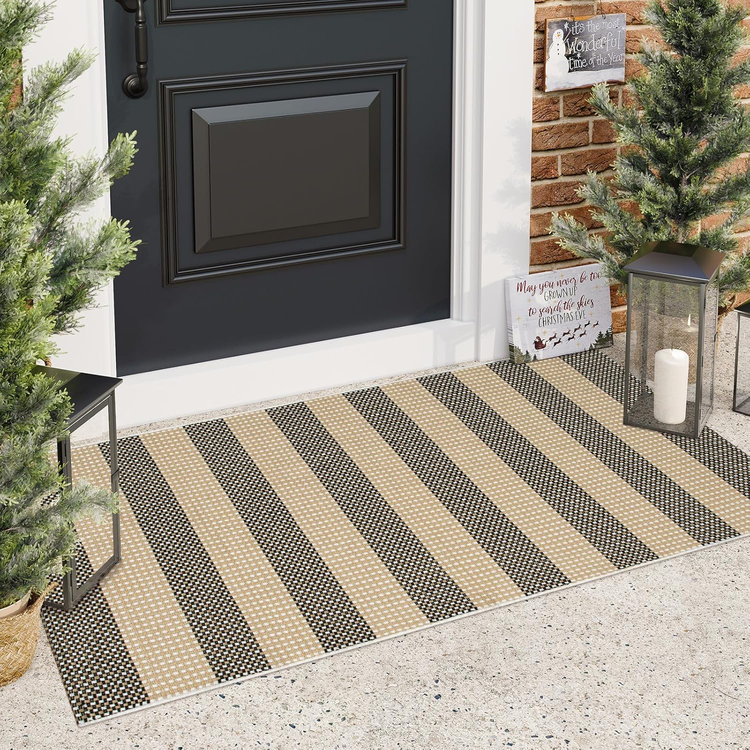 Striped Front Door Mat 24x51 Cotton Woven Rug