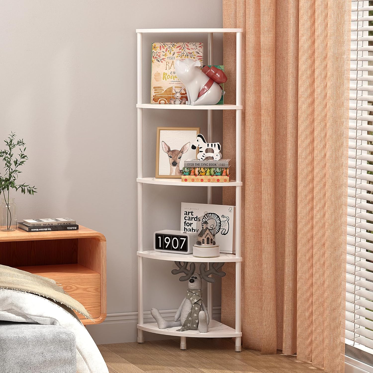 Greatseas 5 Tier Marble White Corner Shelf Stand