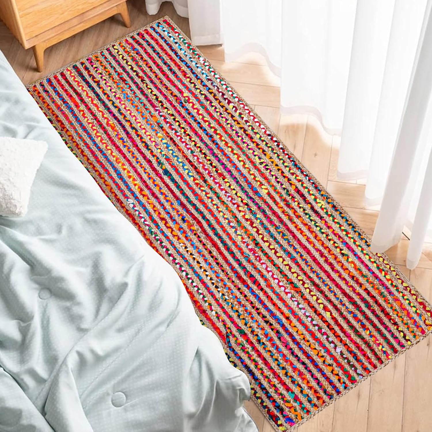Hausattire Bohemian Braided Runner Rug 2x6 Multi Color