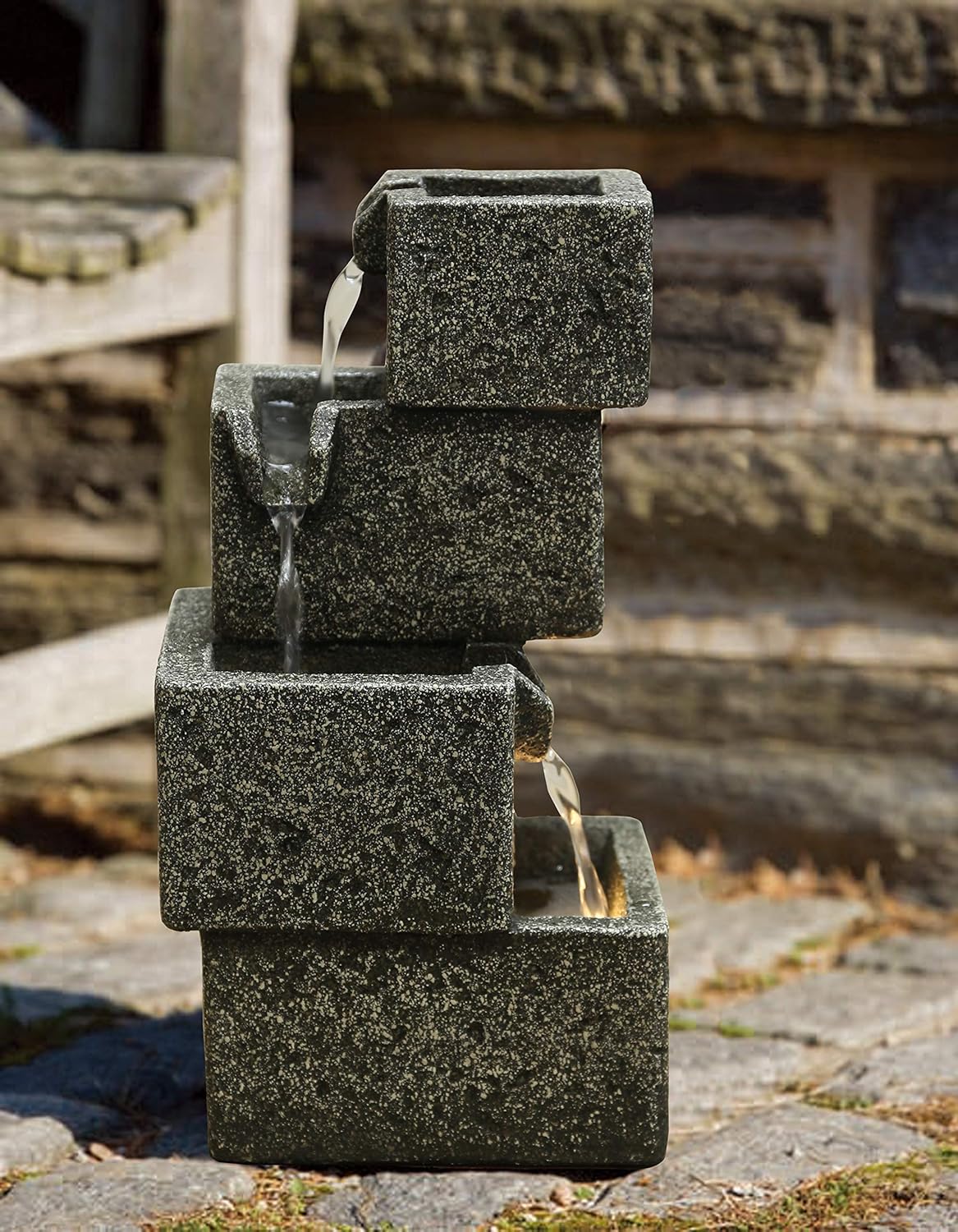 Hi-Line Gift Concrete Crates Fountain with LED Lights Grey
