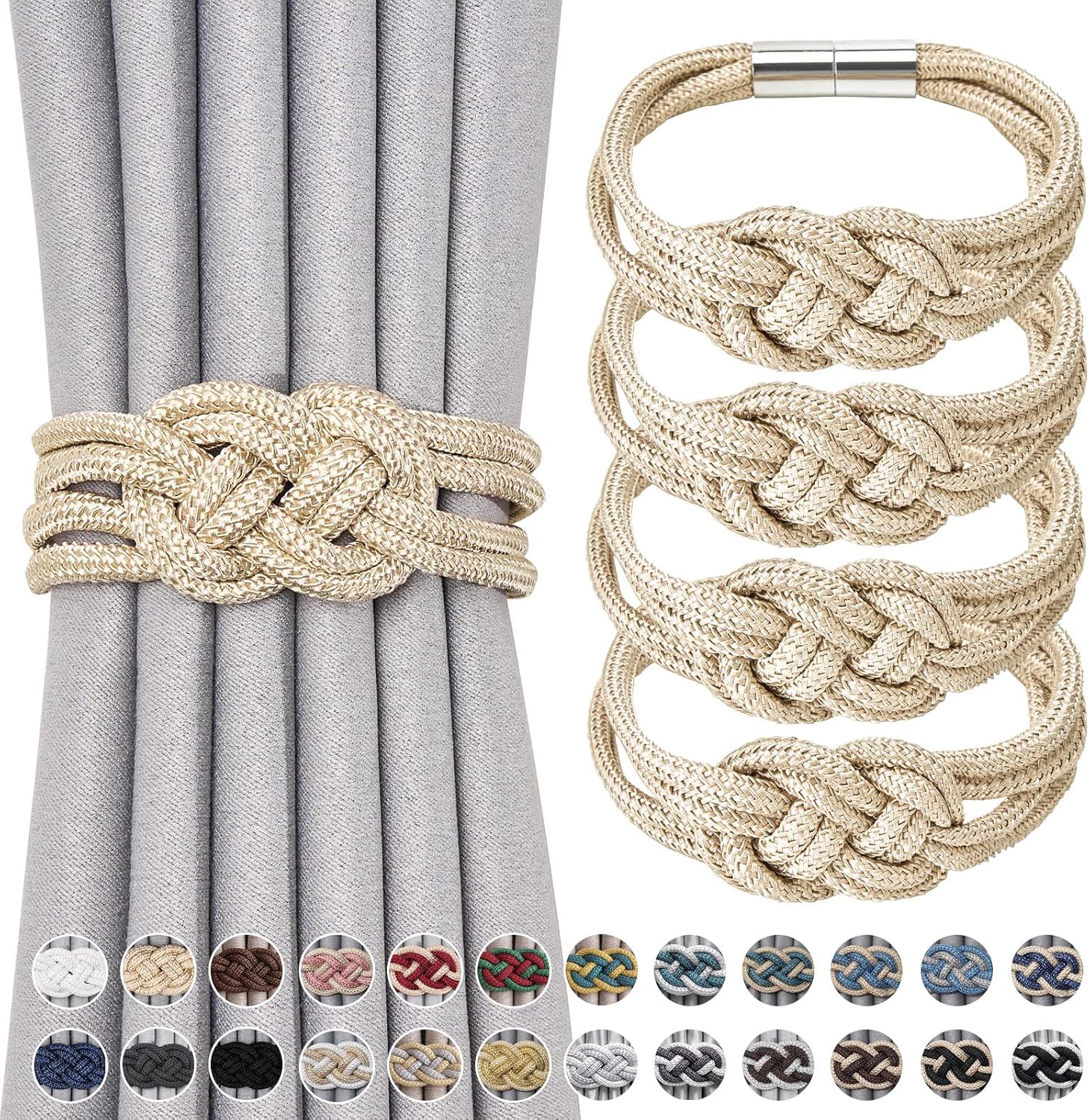 NICEEC 4 Pack Magnetic Curtain Tiebacks Beige