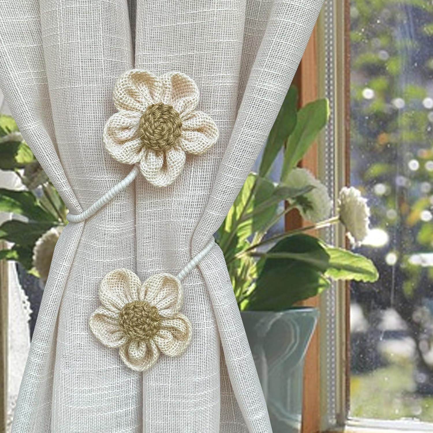 Warmtone Boho Jute Curtain Tiebacks Set of 4
