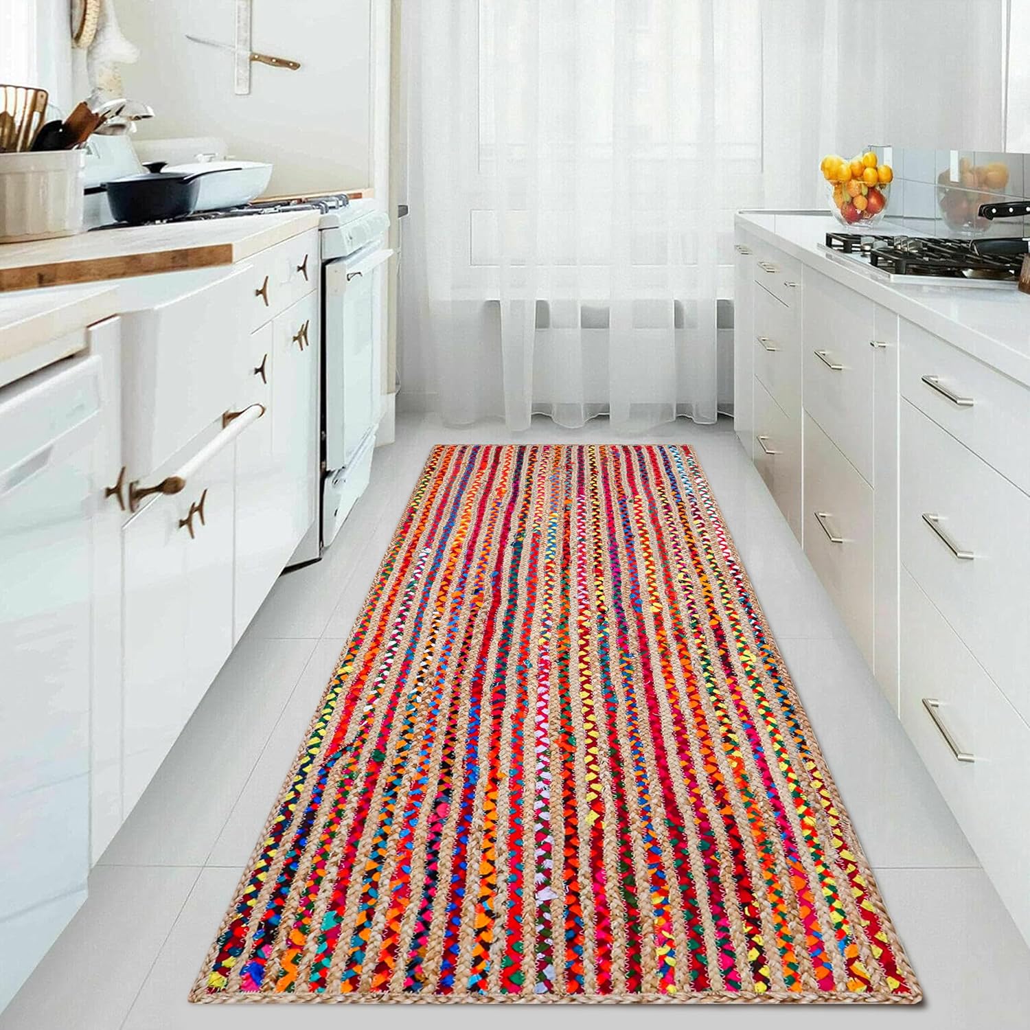 Hausattire Bohemian Braided Runner Rug 2x6 Multi Color