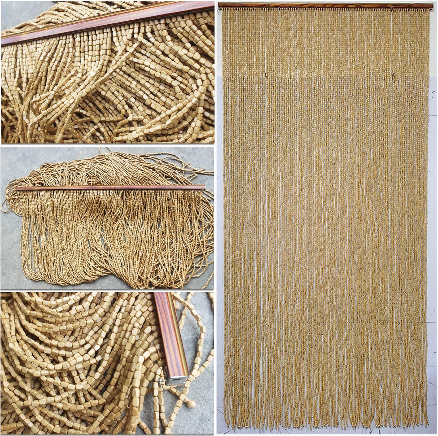 Natural Beaded Bamboo Curtain for Doorway and Room Division