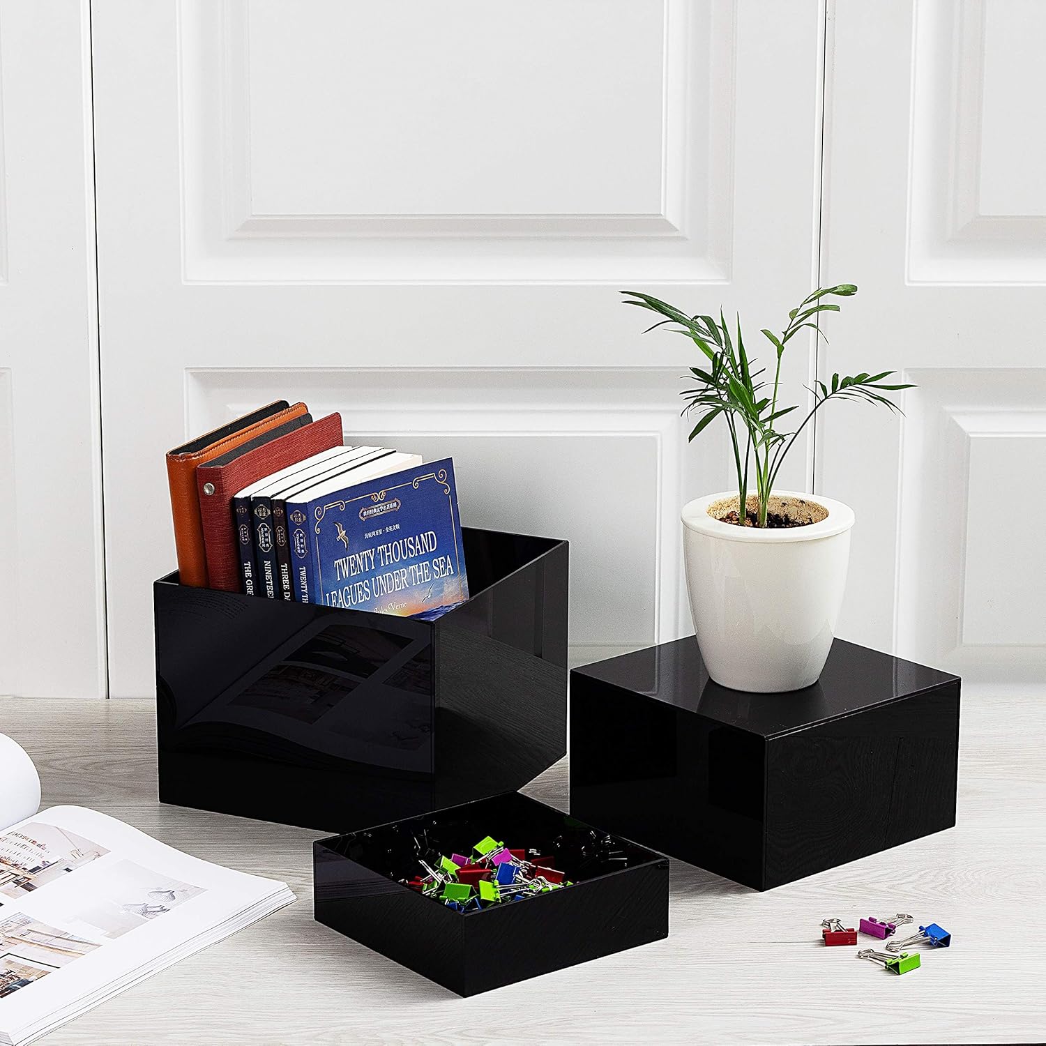 Generic Black Cube 3 Piece Set Nesting Risers with Hollow Bottoms 1