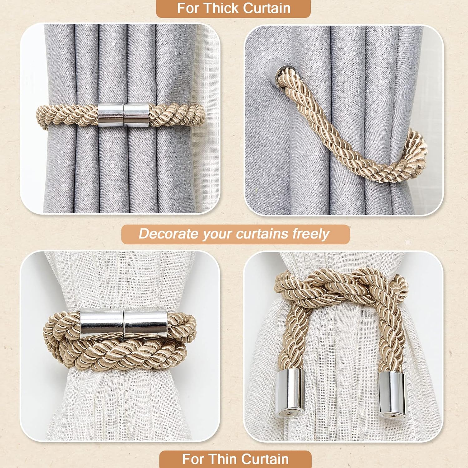 NICEEC 2 Pack Magnetic Curtain Holdbacks