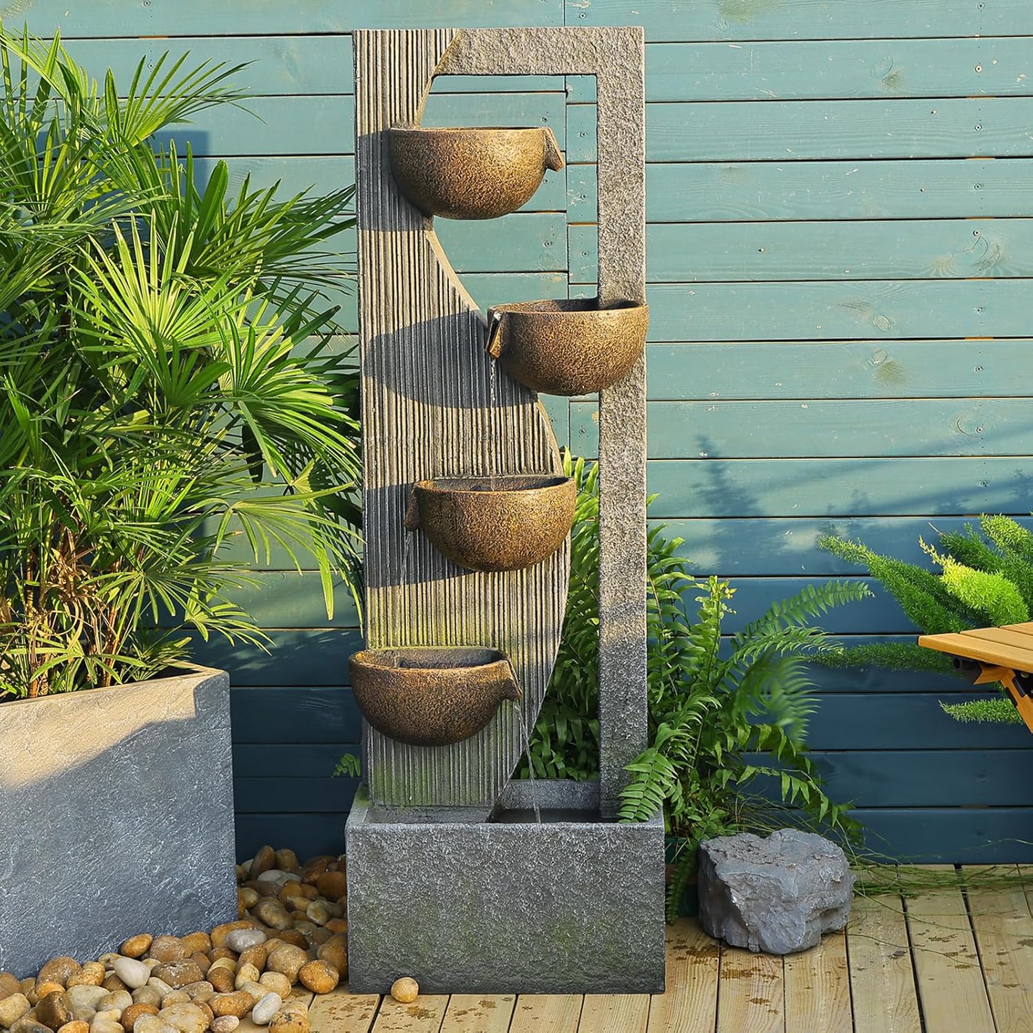 Sunlinua 5-Tier Large Water Fountain with LED Lights and Pump