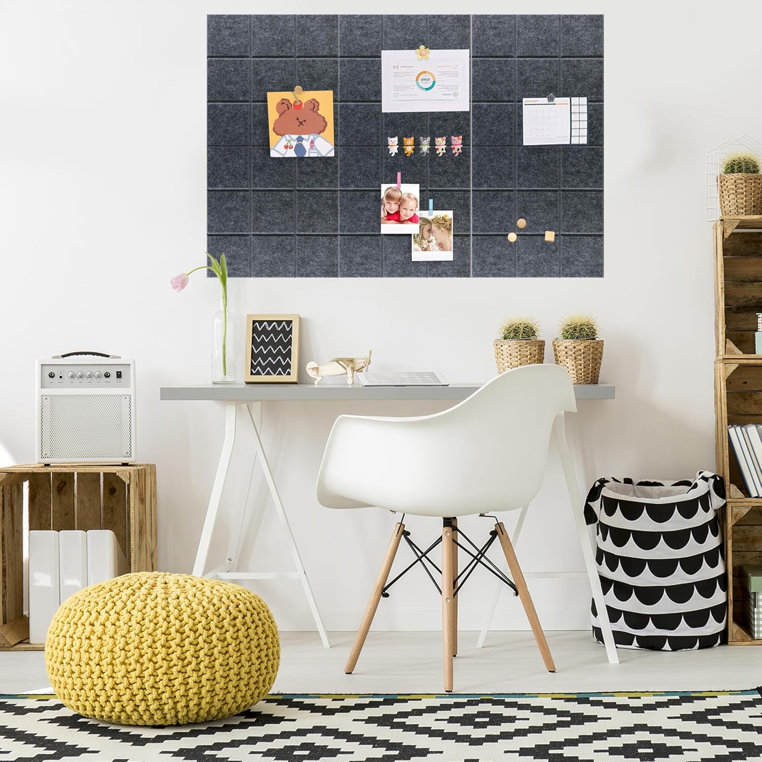 Yunihome 12 Pack 36 x 48 Felt Bulletin Board Wall Tiles