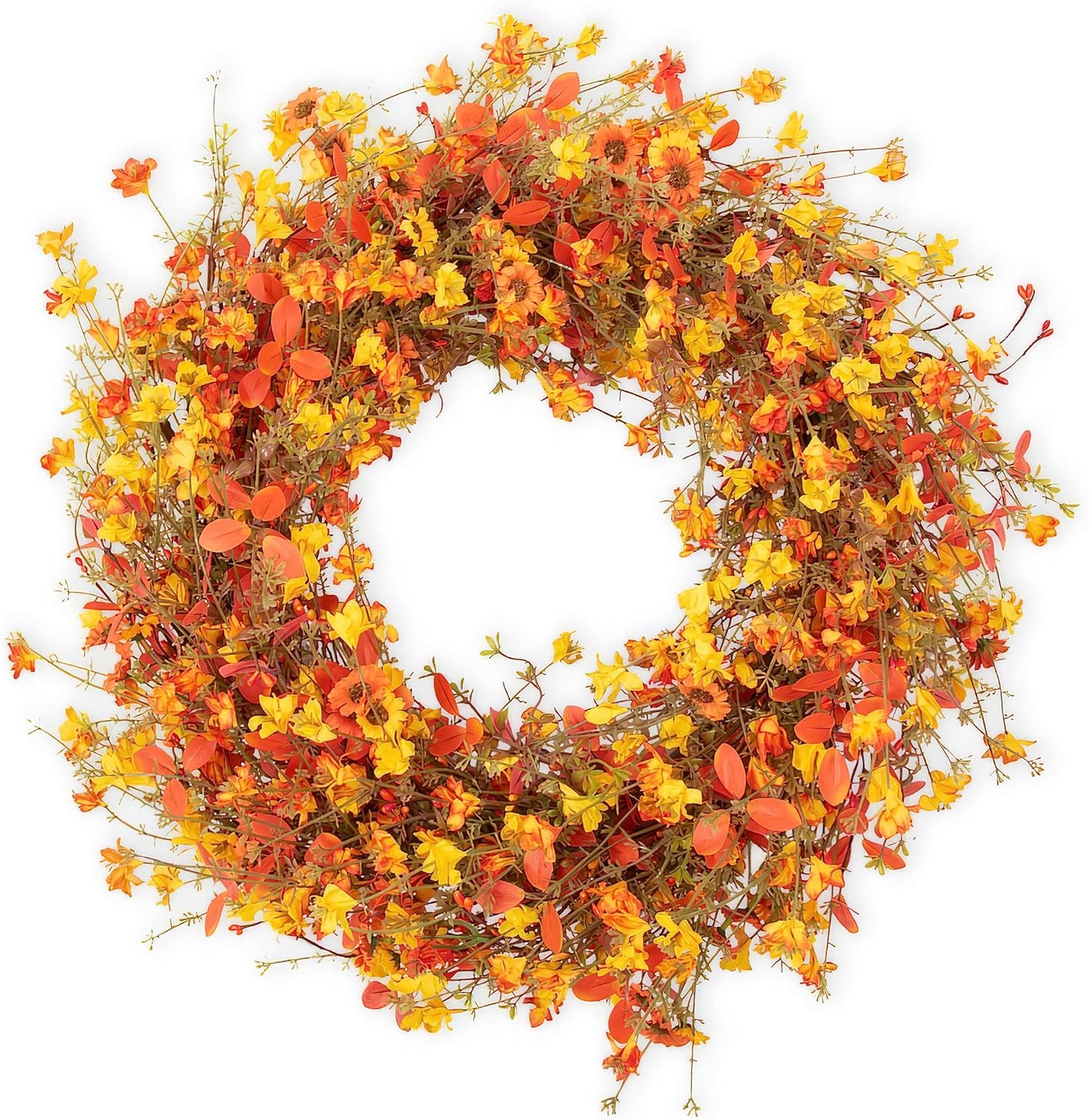 22 Inch Fall Wreath with Orange Eucalyptus and Berries