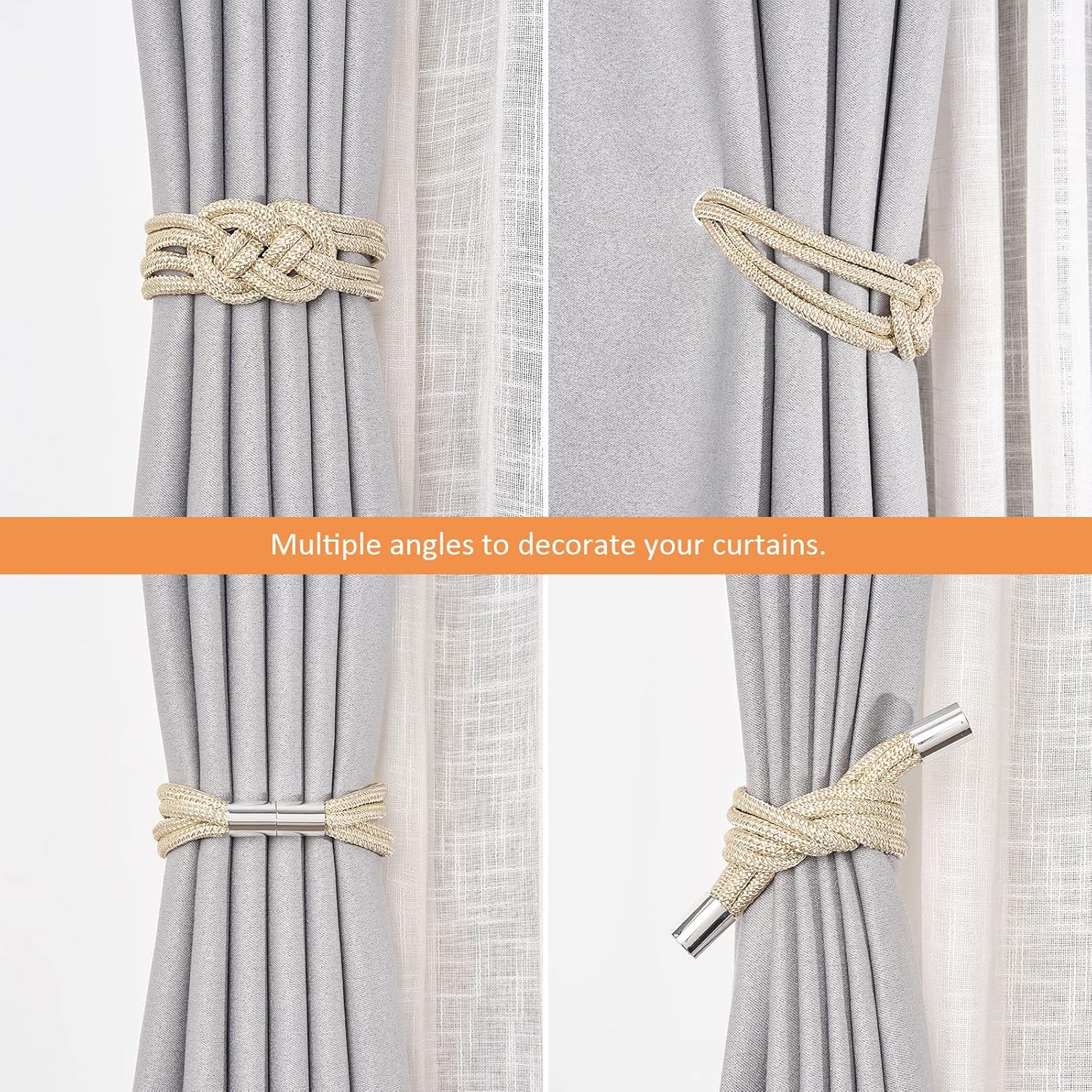 NICEEC 4 Pack Magnetic Curtain Tiebacks Beige
