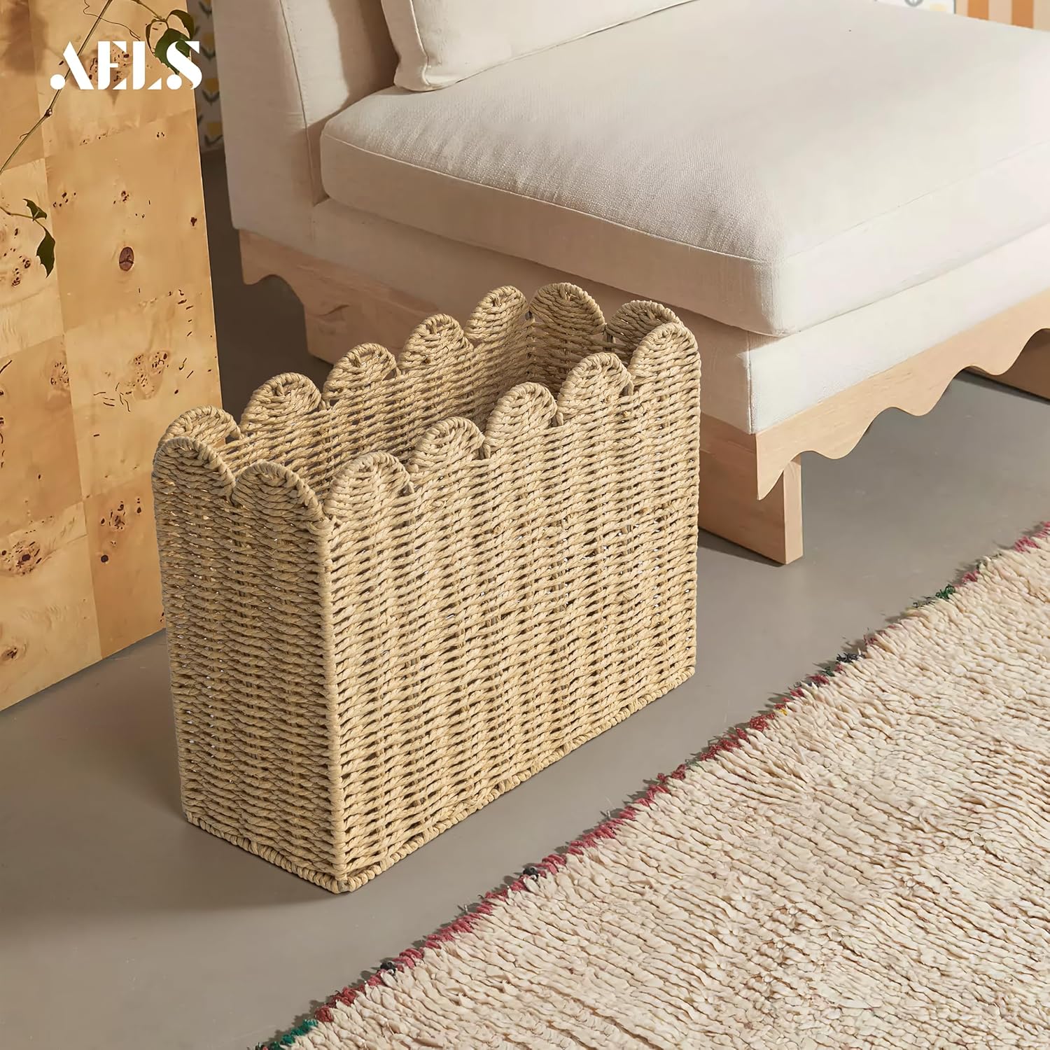 AELS Woven Magazine Holder Floor Rack Book Basket