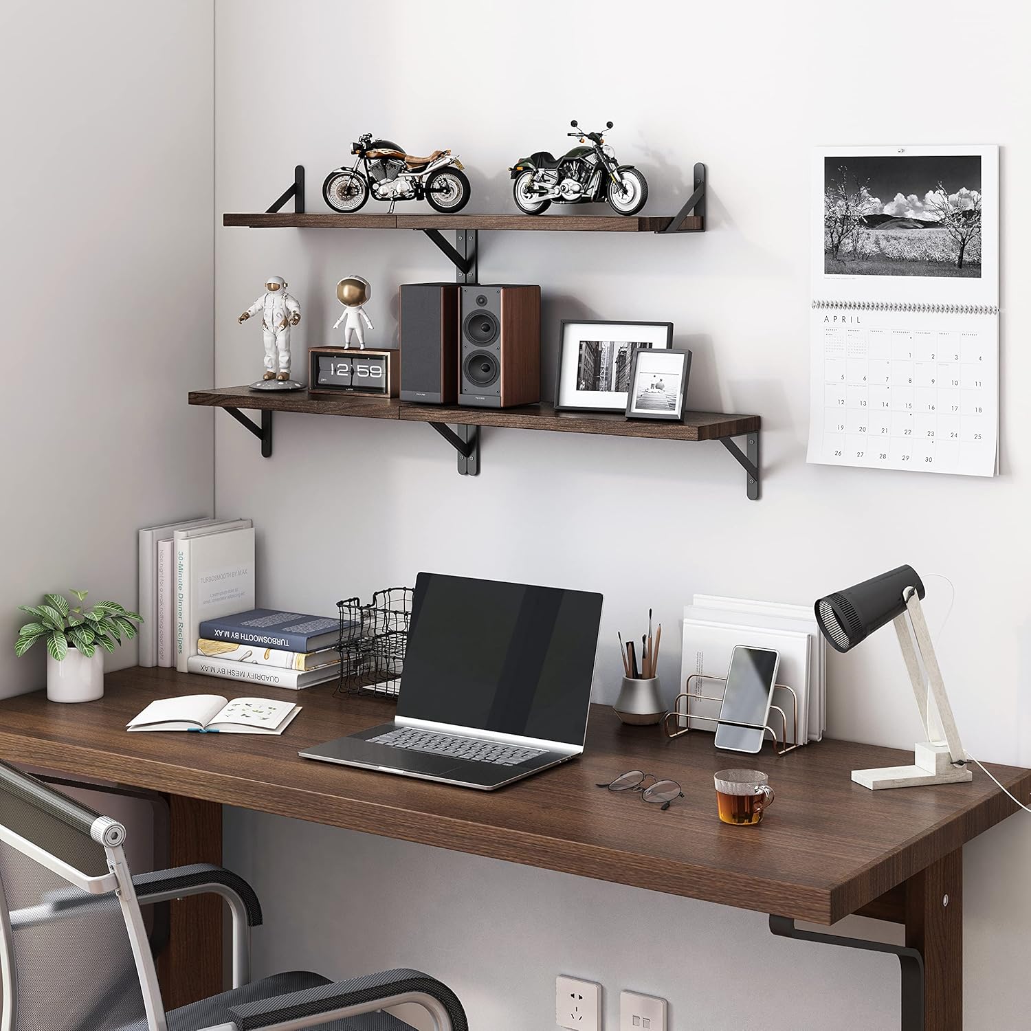 YGEOMER Floating Shelves Set of 4 Dark Brown Wall Shelves