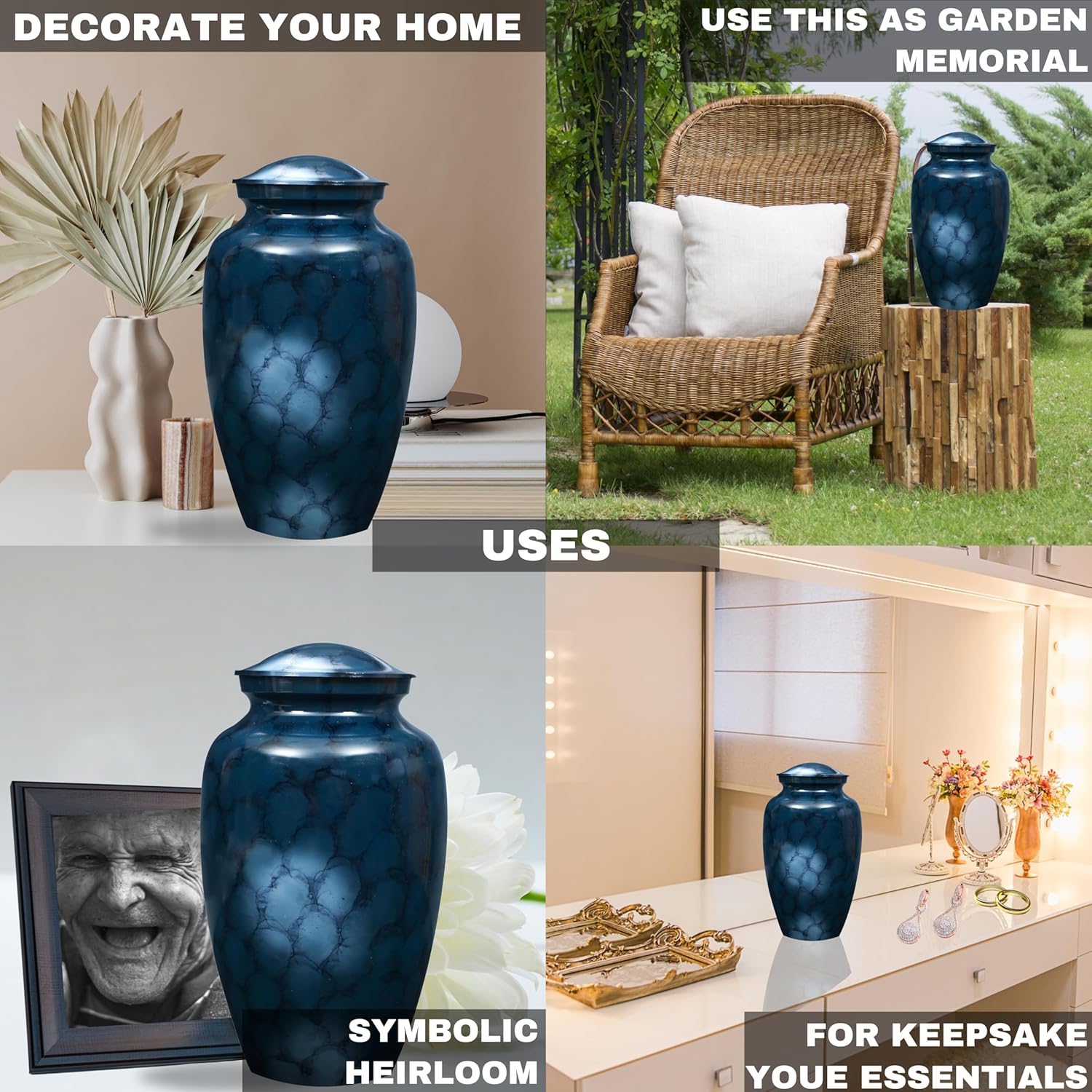 Alpha Living HOME Handcrafted Urn with Marble Finish Blue