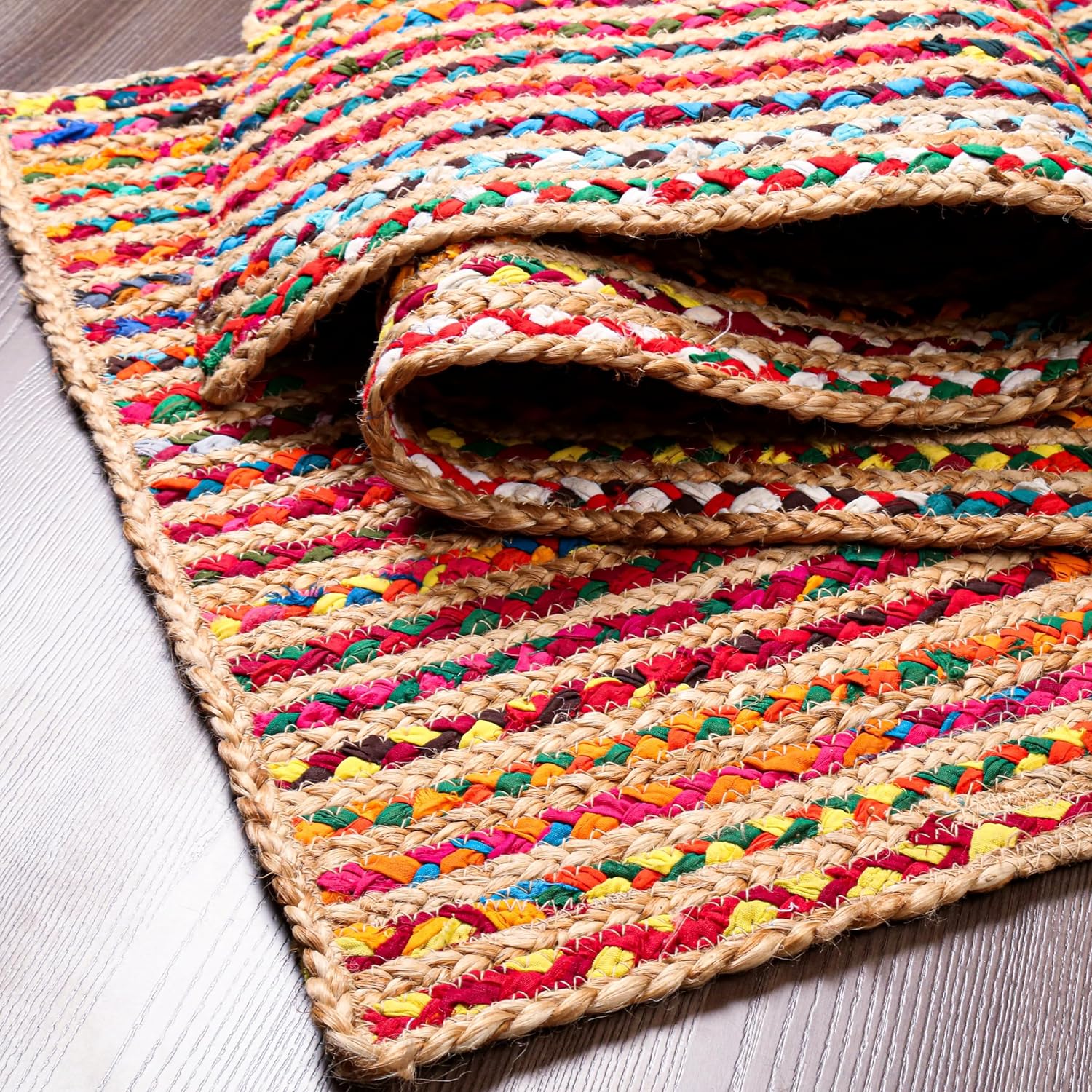 Hausattire Bohemian Braided Runner Rug 2x6 Multi Color