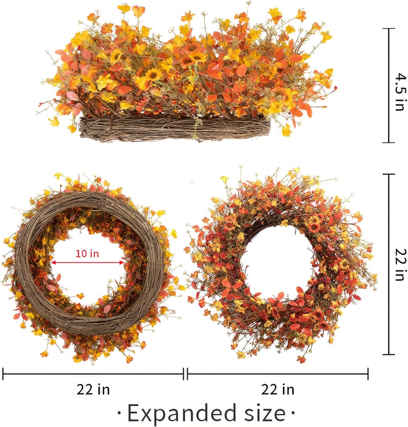22 Inch Fall Wreath with Orange Eucalyptus and Berries