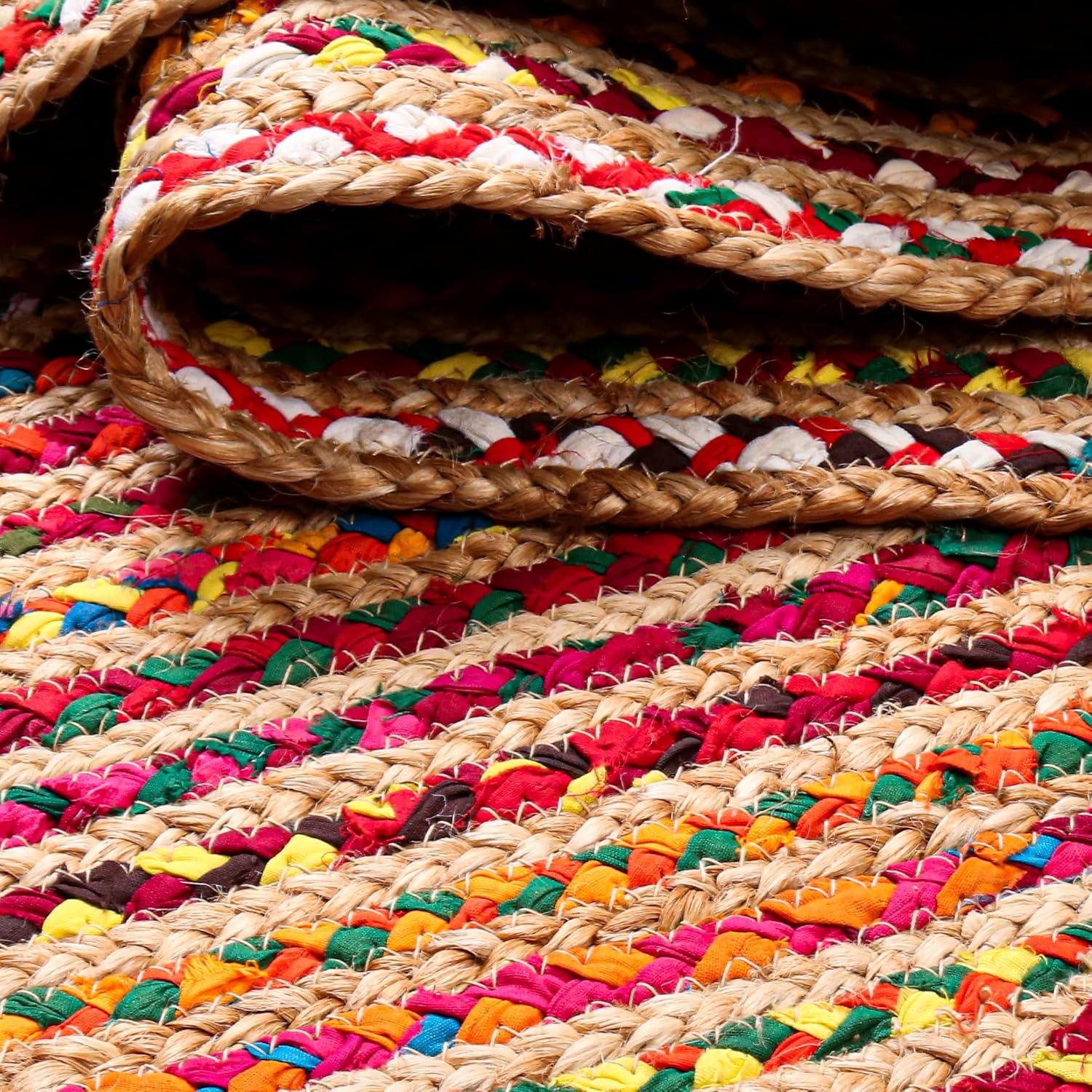 Hausattire Bohemian Braided Runner Rug 2x6 Multi Color