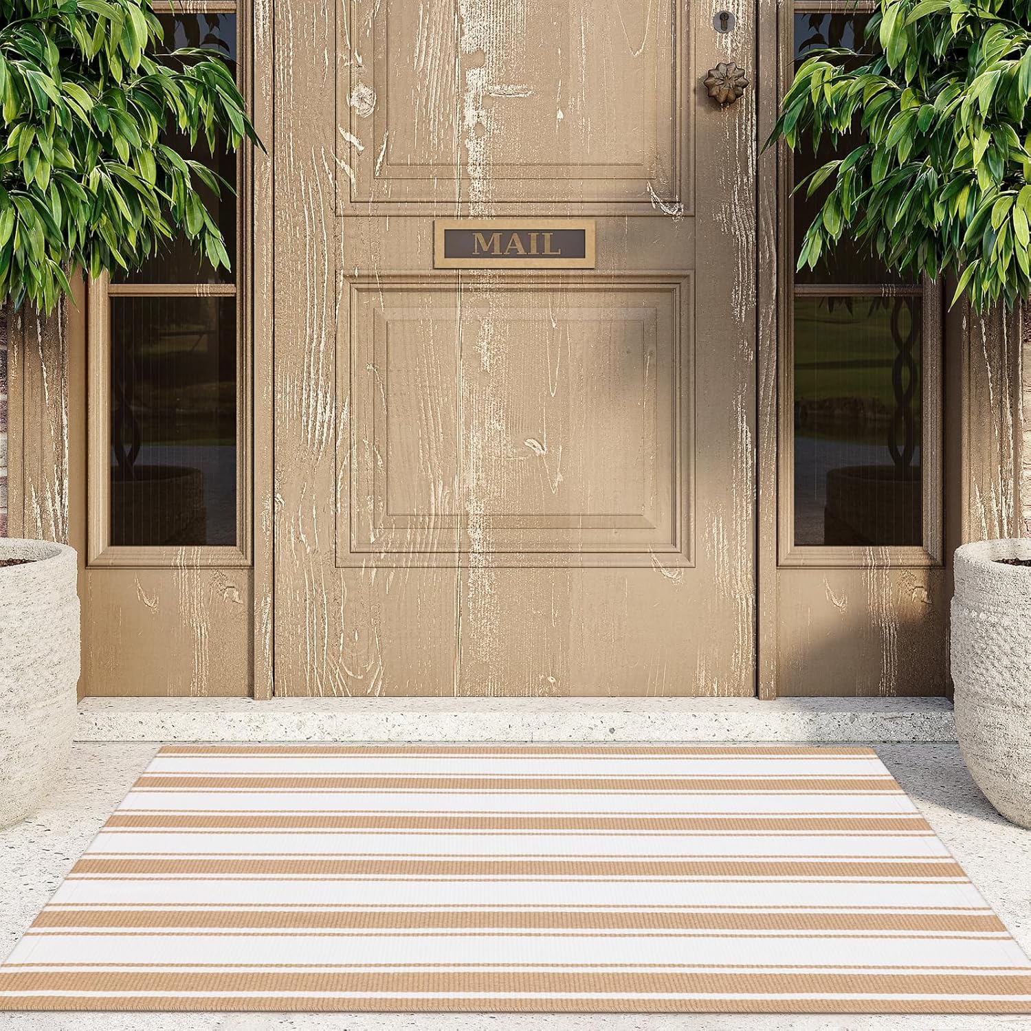 Ailsan Khaki Striped Cotton Door Mat 275x43